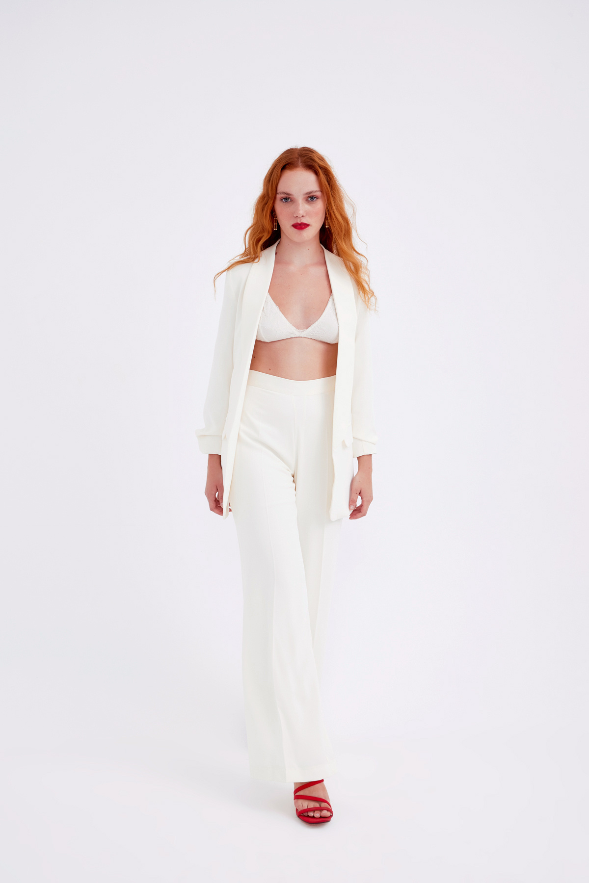 Wide leg crepe trousers - CREAM