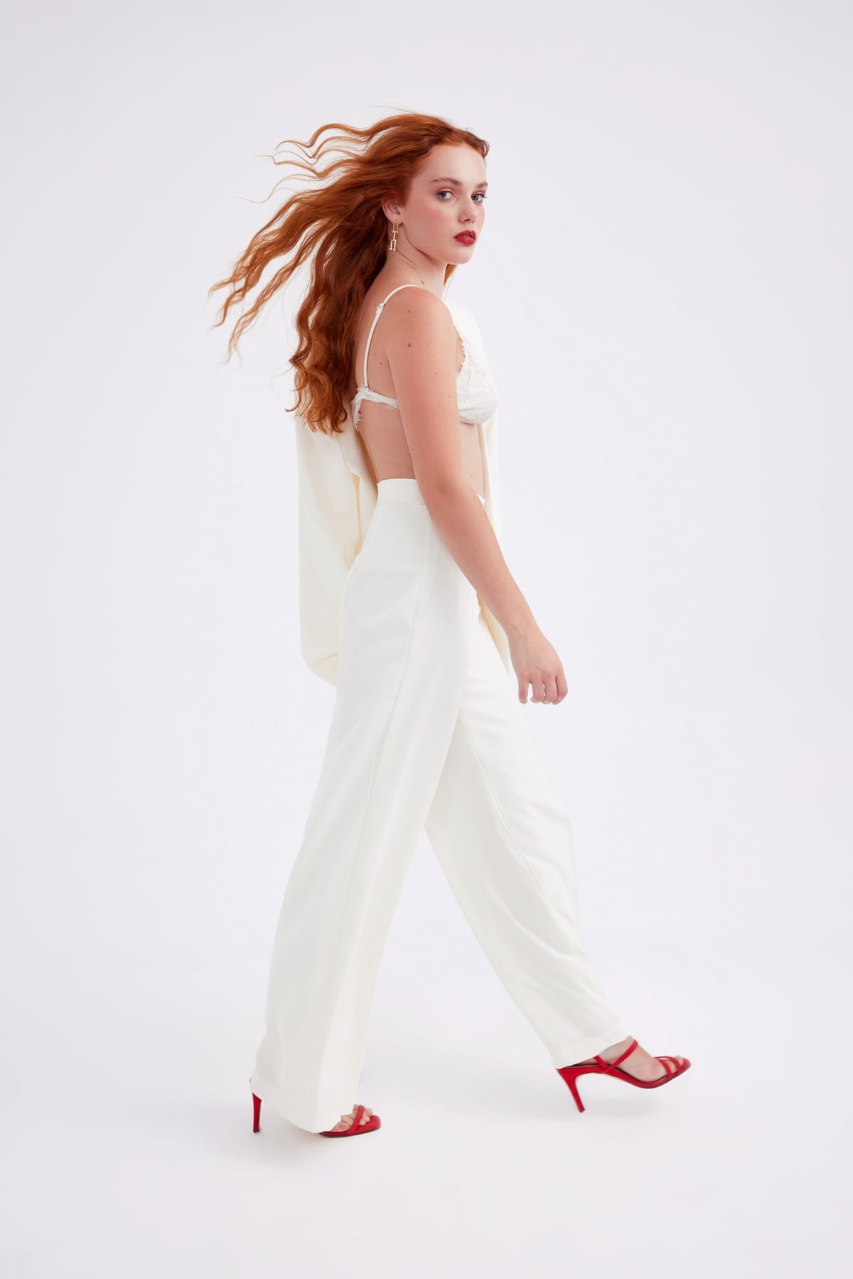 Wide leg crepe trousers - CREAM