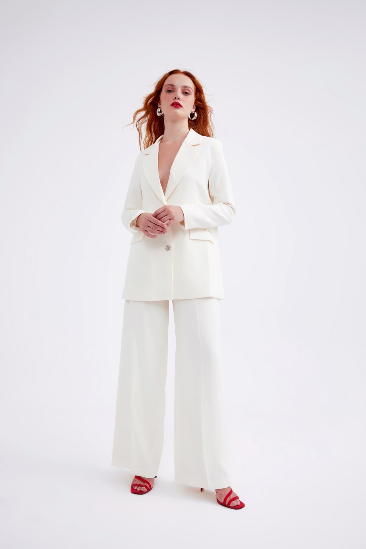 Wide leg crepe trousers - CREAM