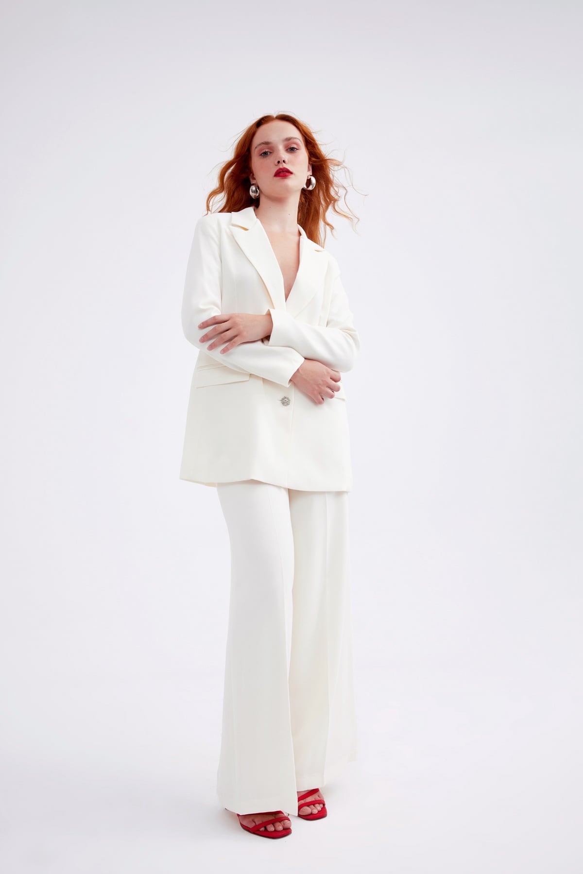 Wide leg crepe trousers - CREAM