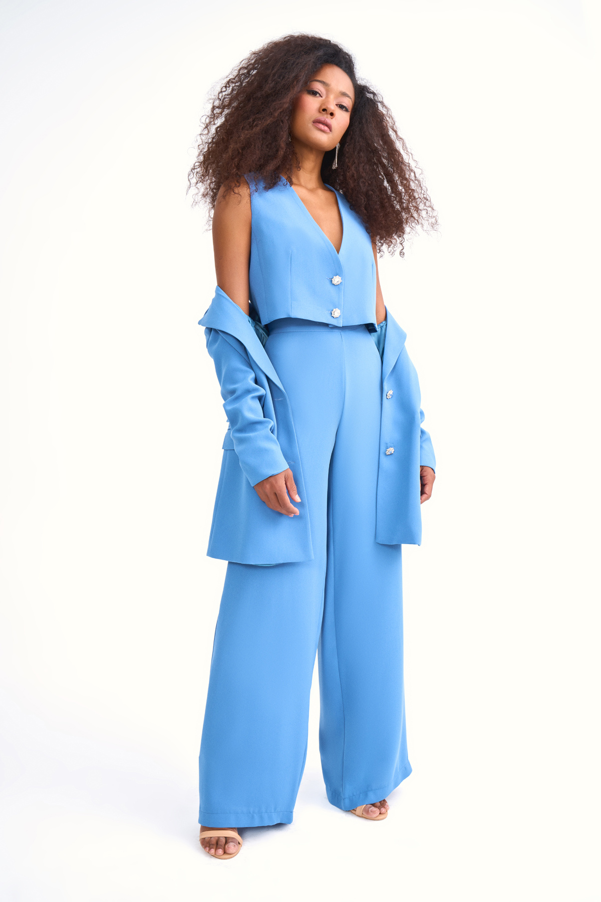 Wide leg crepe trousers - BLUES