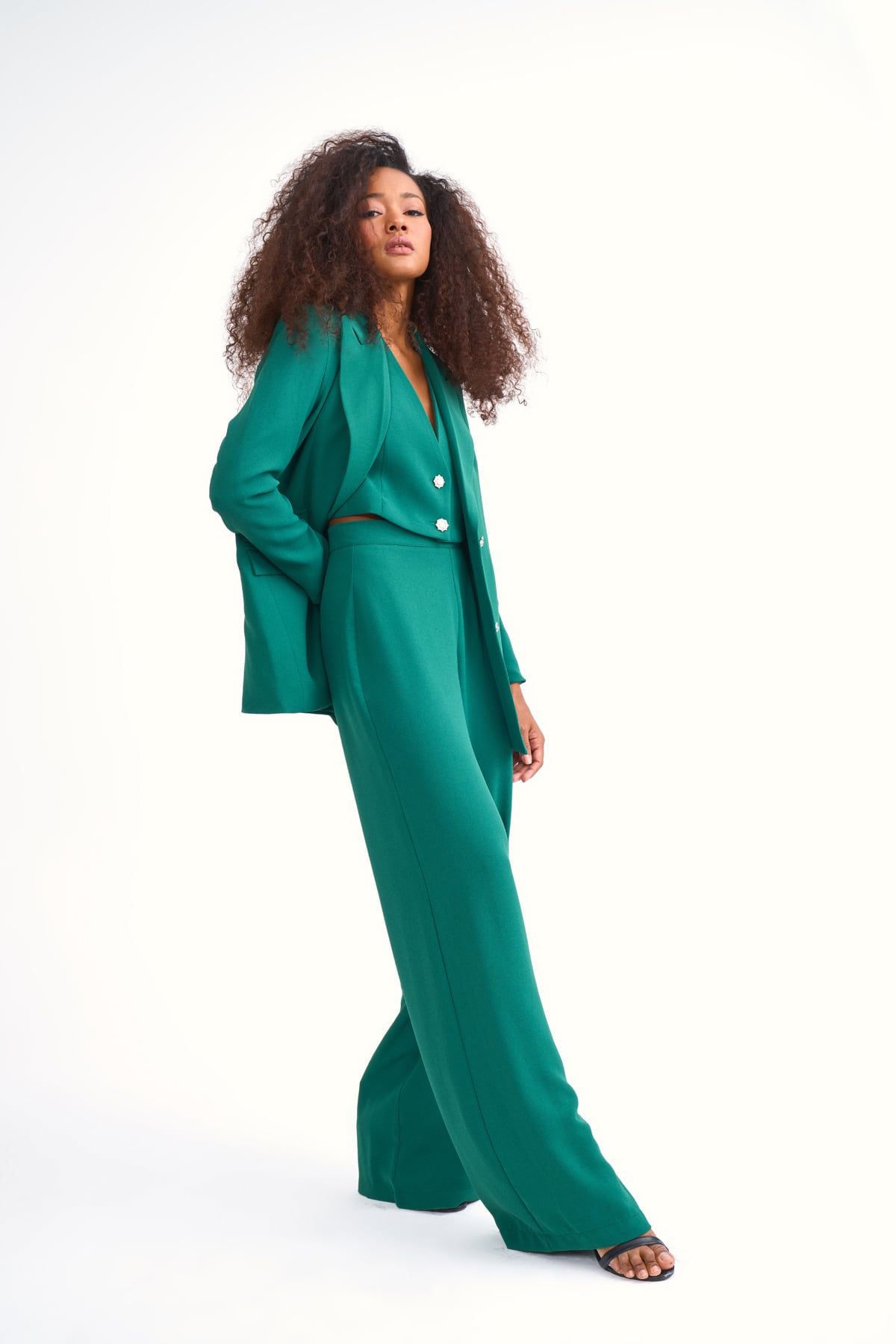 Wide leg crepe trousers - GREEN