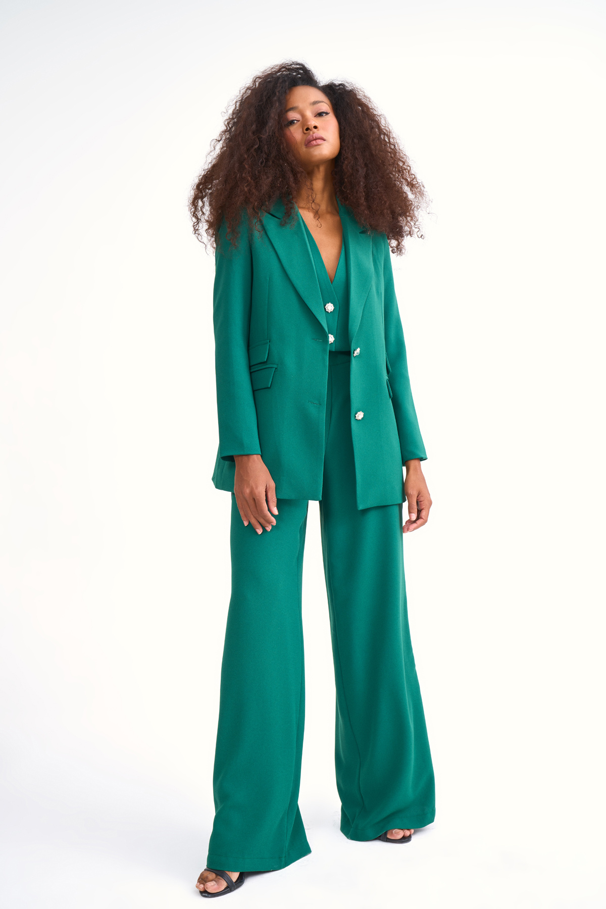 Wide leg crepe trousers - GREEN