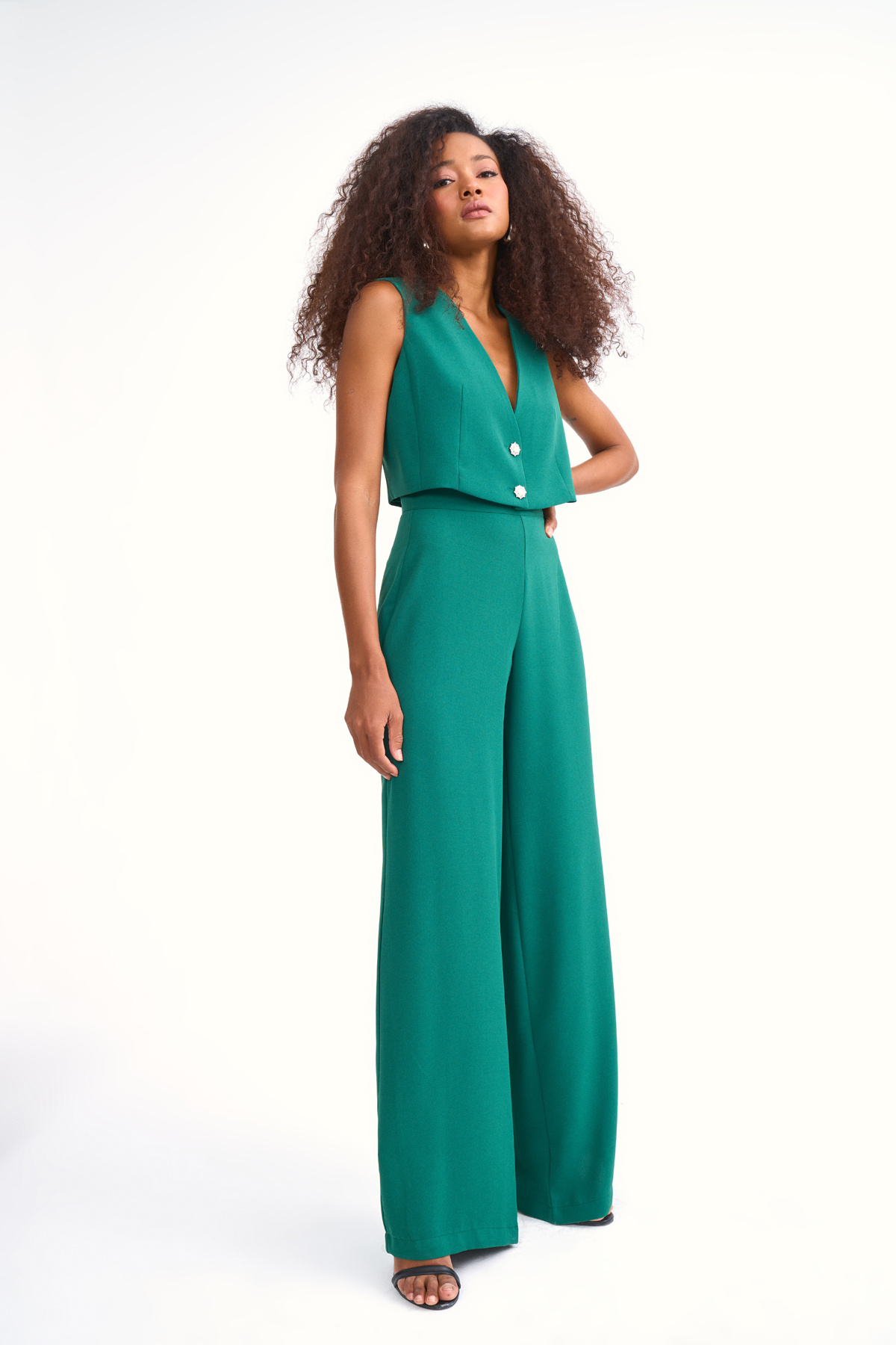 Wide leg crepe trousers - GREEN