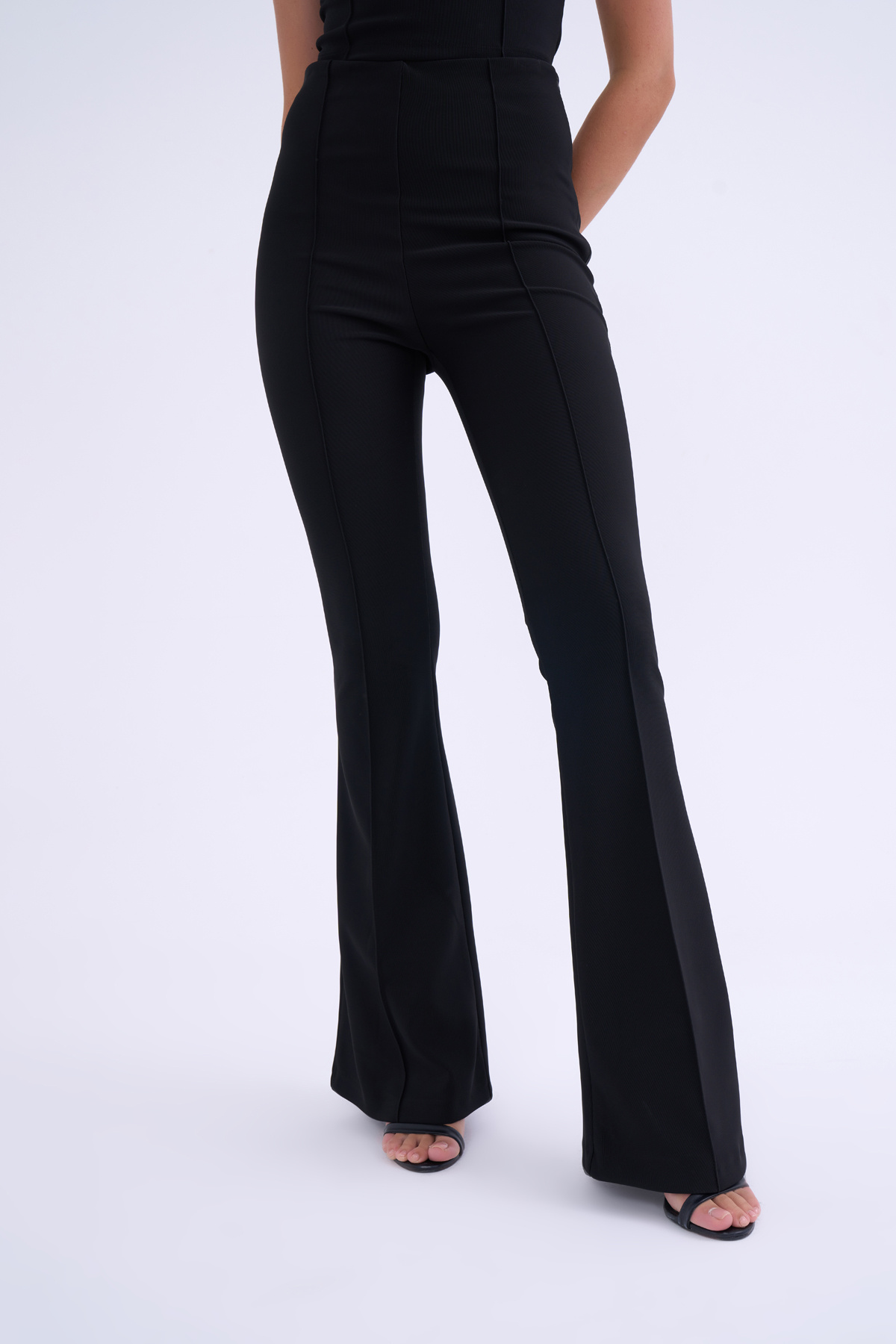 Wide leg  nervür pantolon - SİYAH