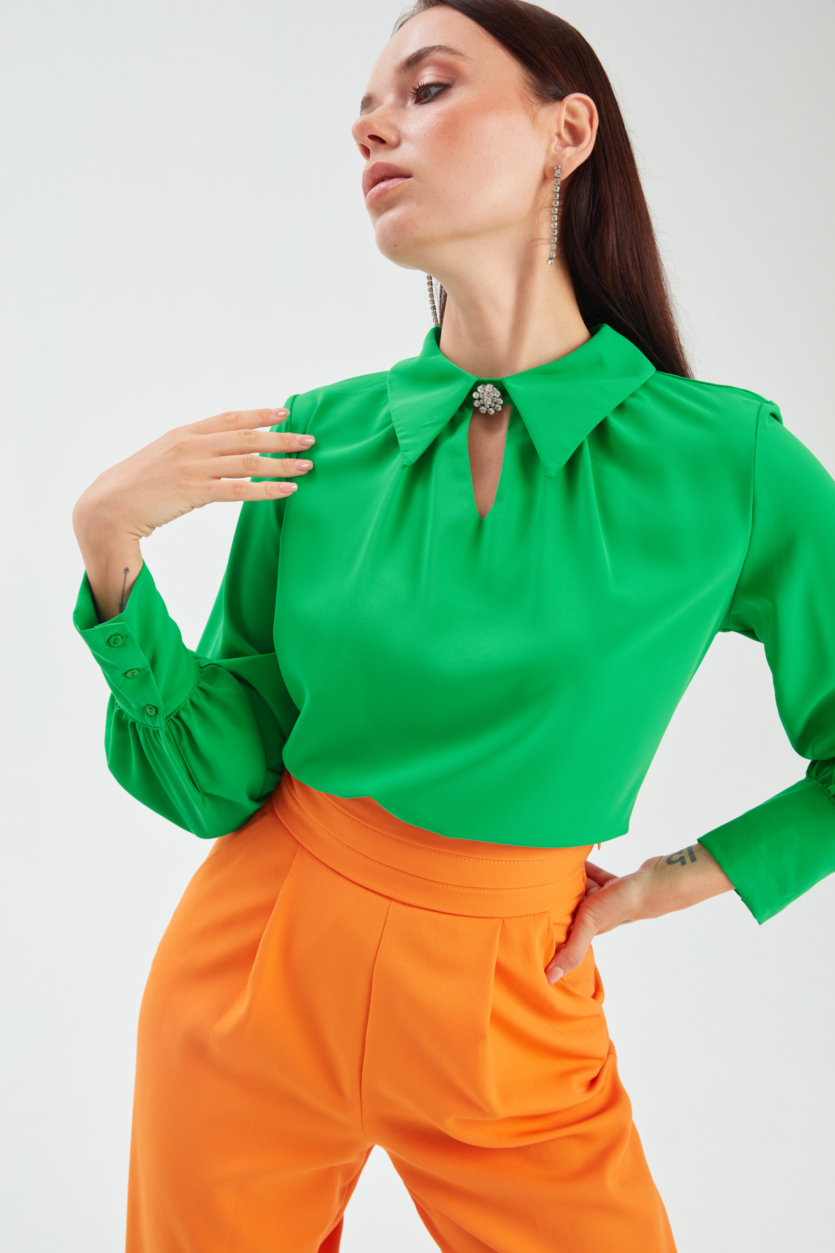 Collar Accessory Blouse - GREEN