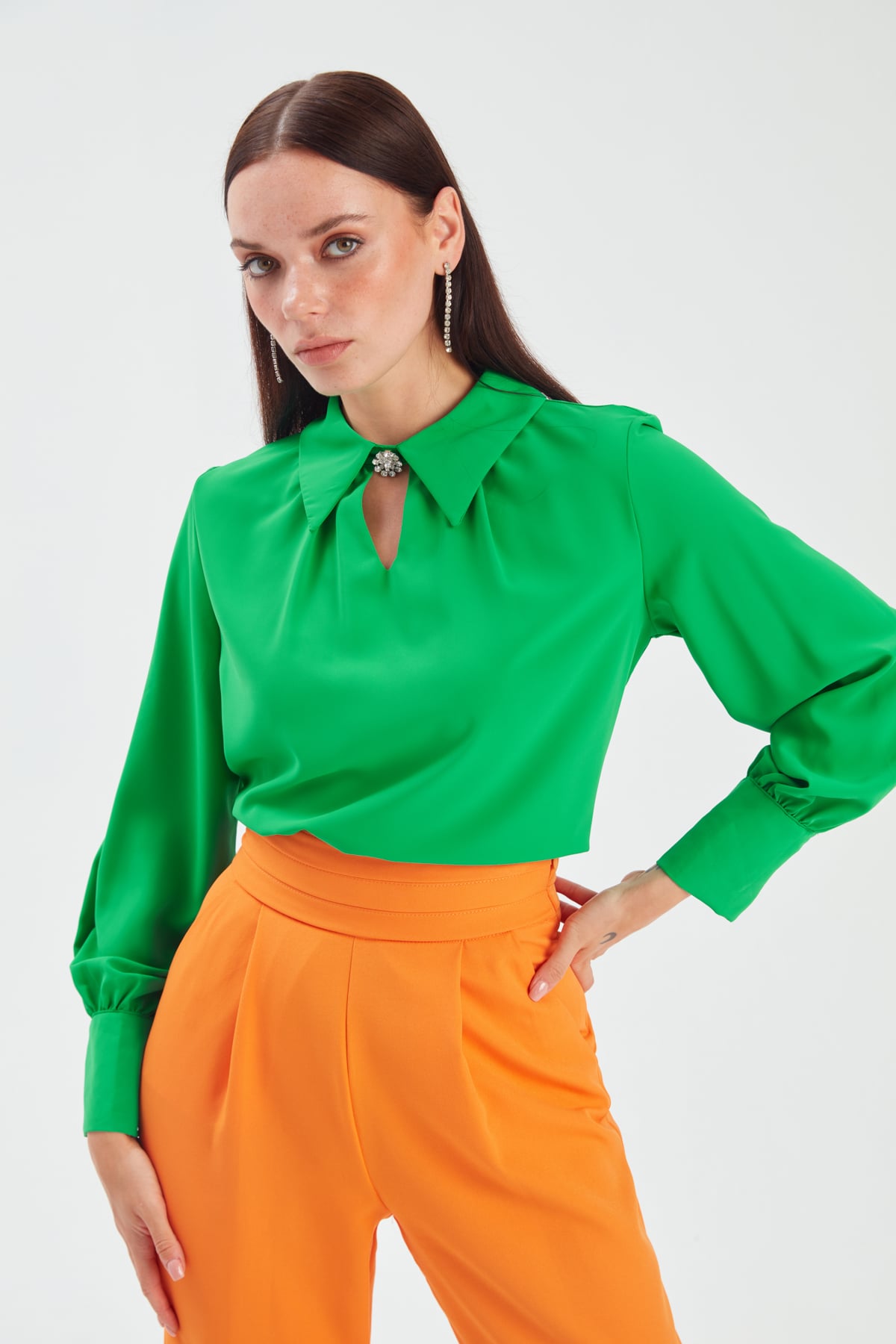 Collar Accessory Blouse - GREEN