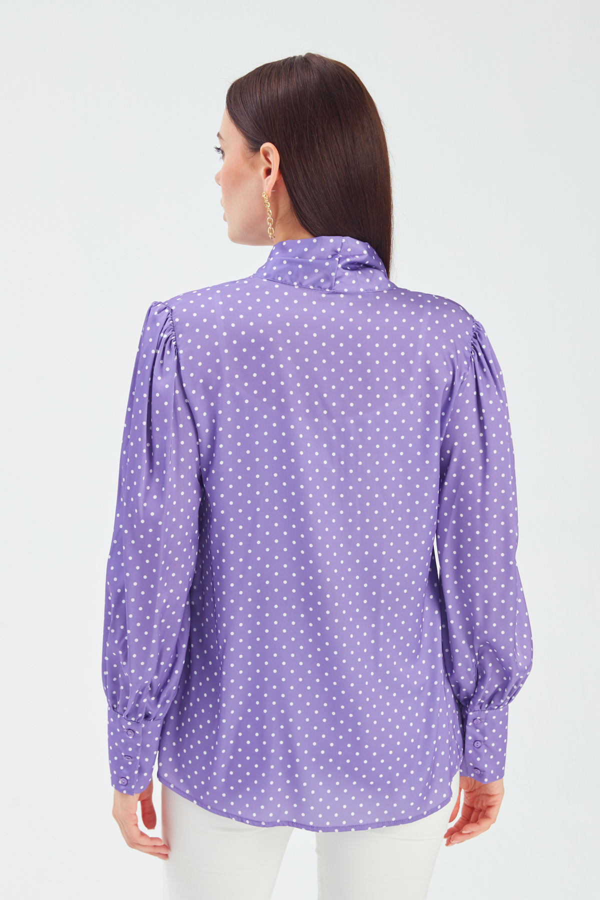 Tie Collar Polka Dot Blouse - PURPLE
