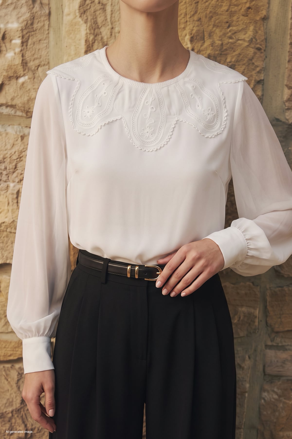 Collar-Detail Blouse - Ecru