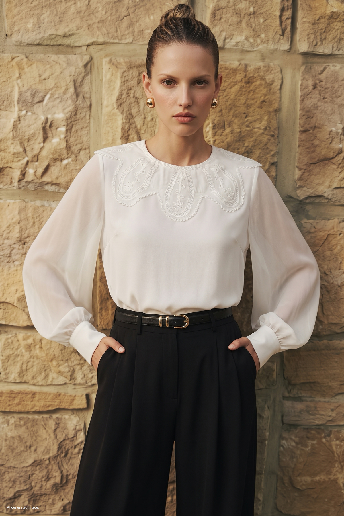 Collar-Detail Blouse - Ecru
