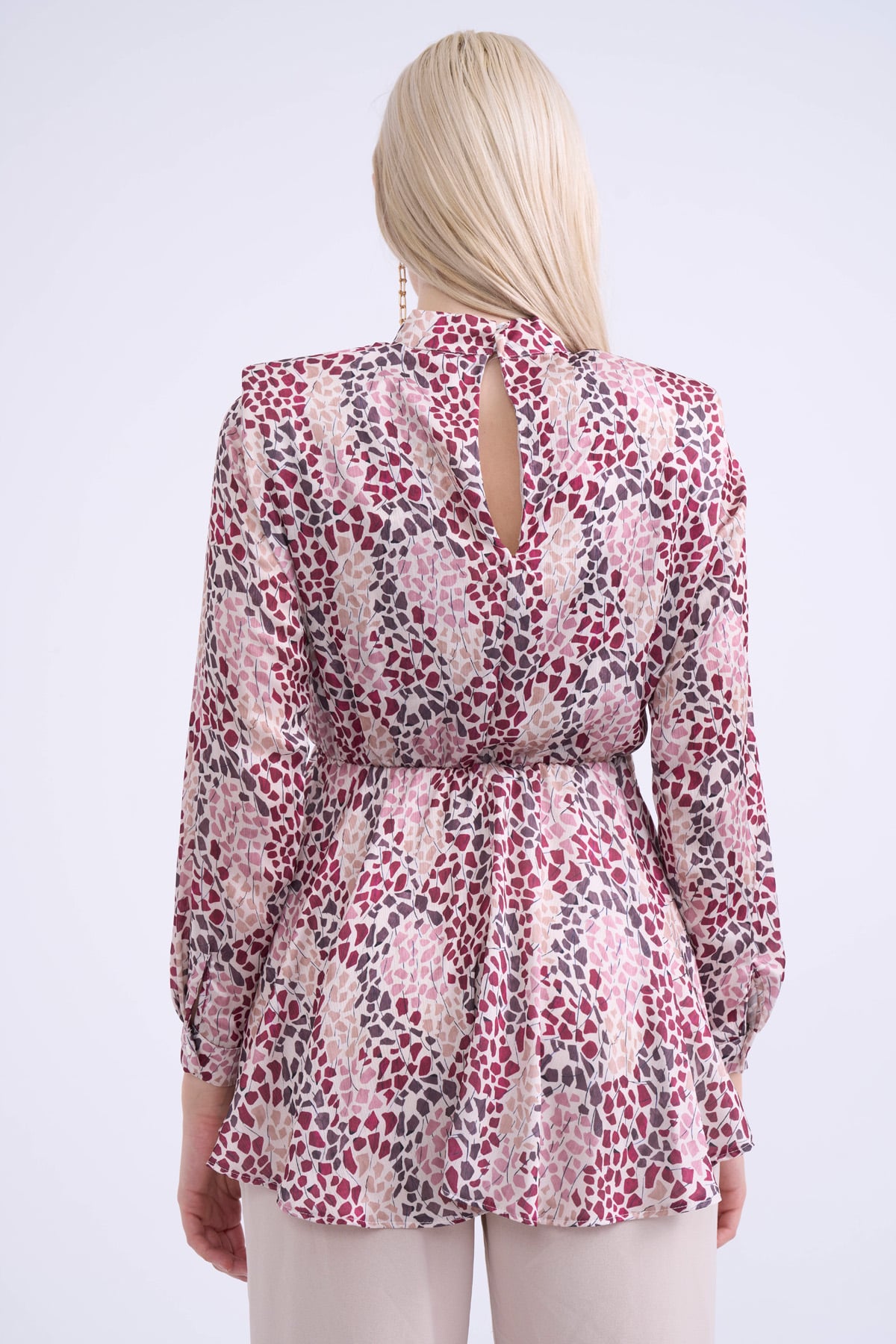 Collar detailed patterned blouse - MAROON