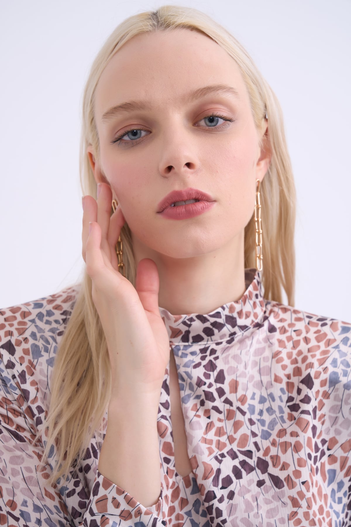 Collar detailed patterned blouse - MINK