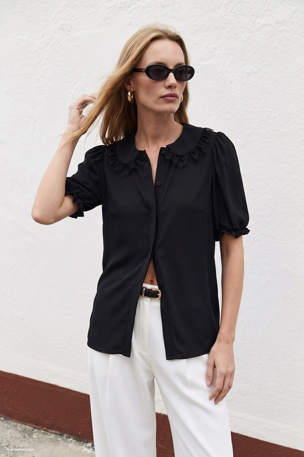 Shirt with Collar Detail - Black