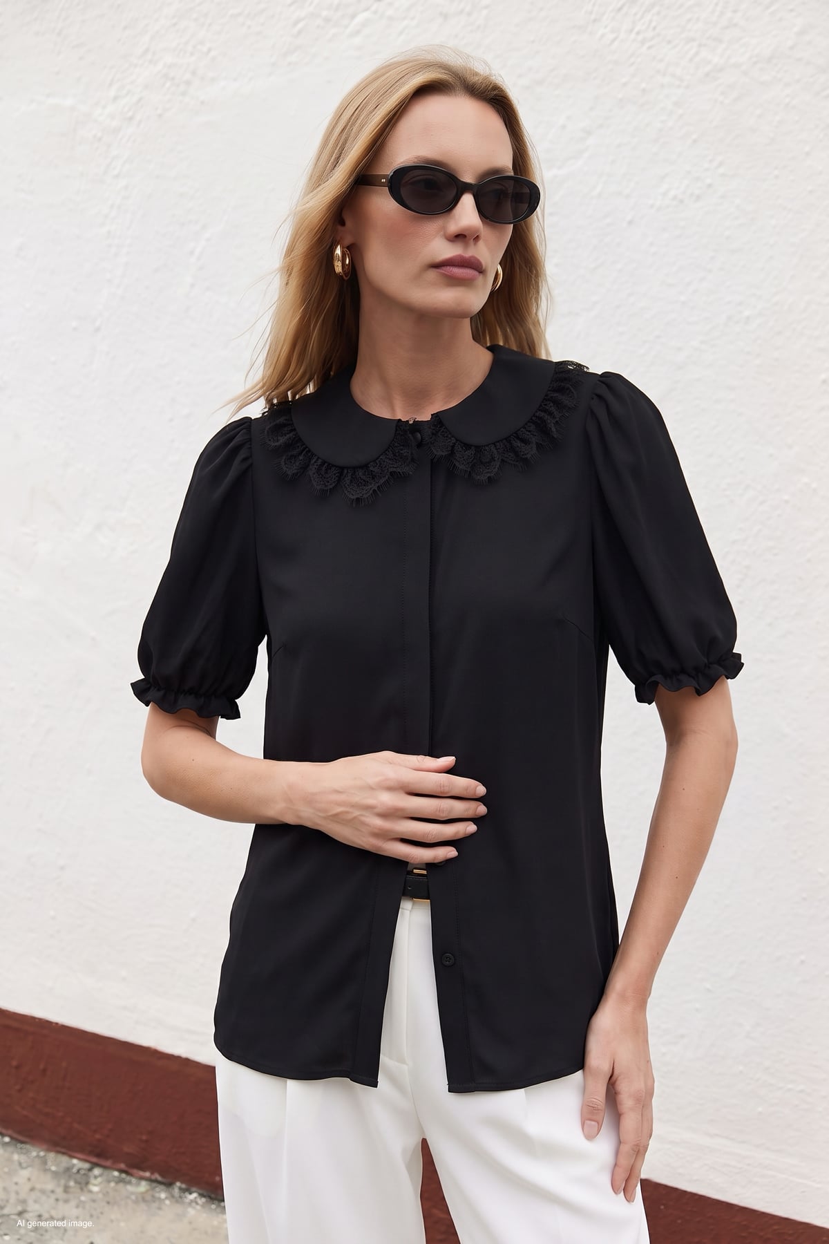 Shirt with Collar Detail - Black