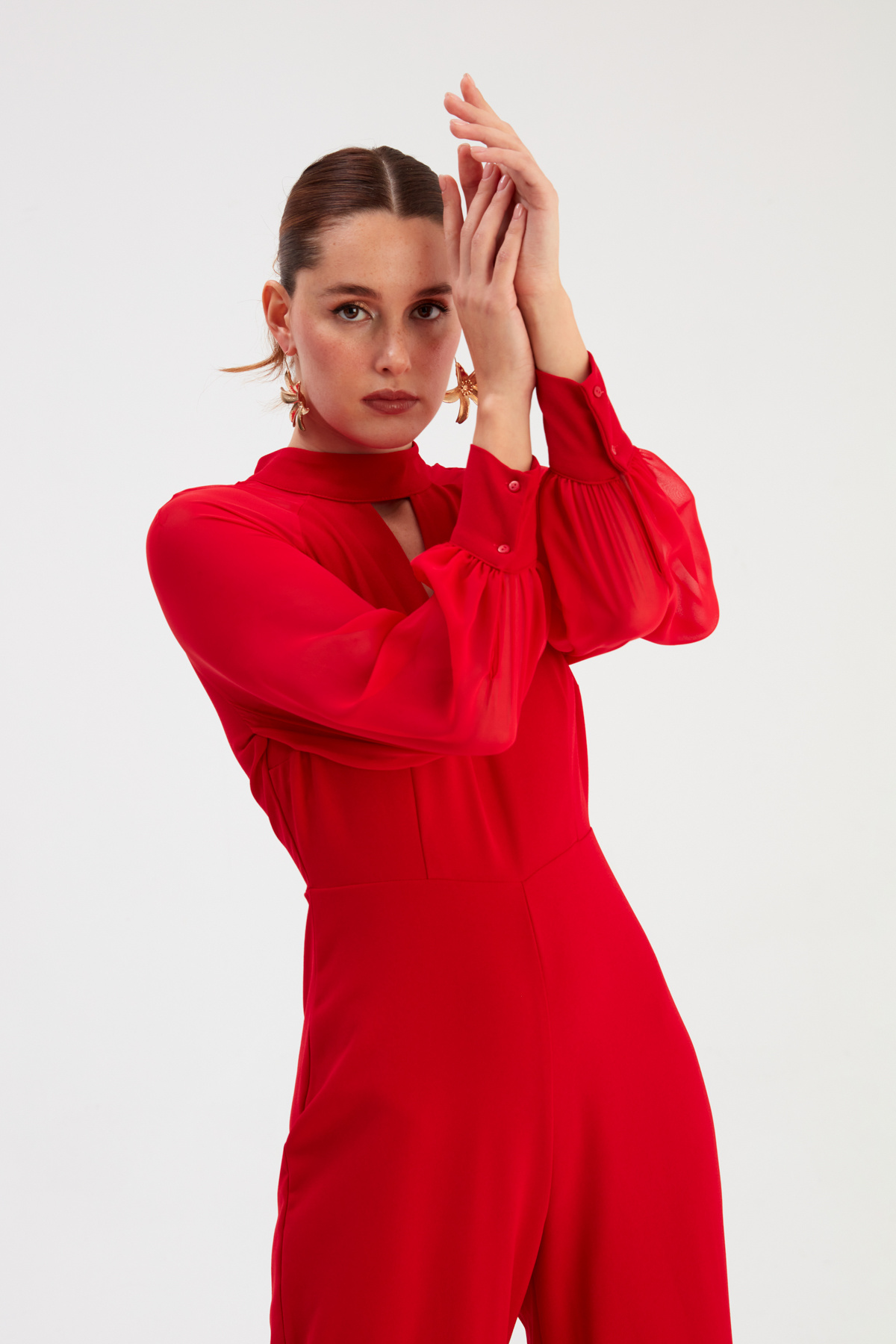 Yaka Detaylı Salaş Tulum - KIRMIZI