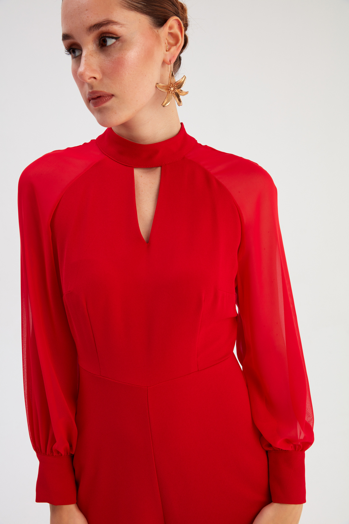 Yaka Detaylı Salaş Tulum - KIRMIZI