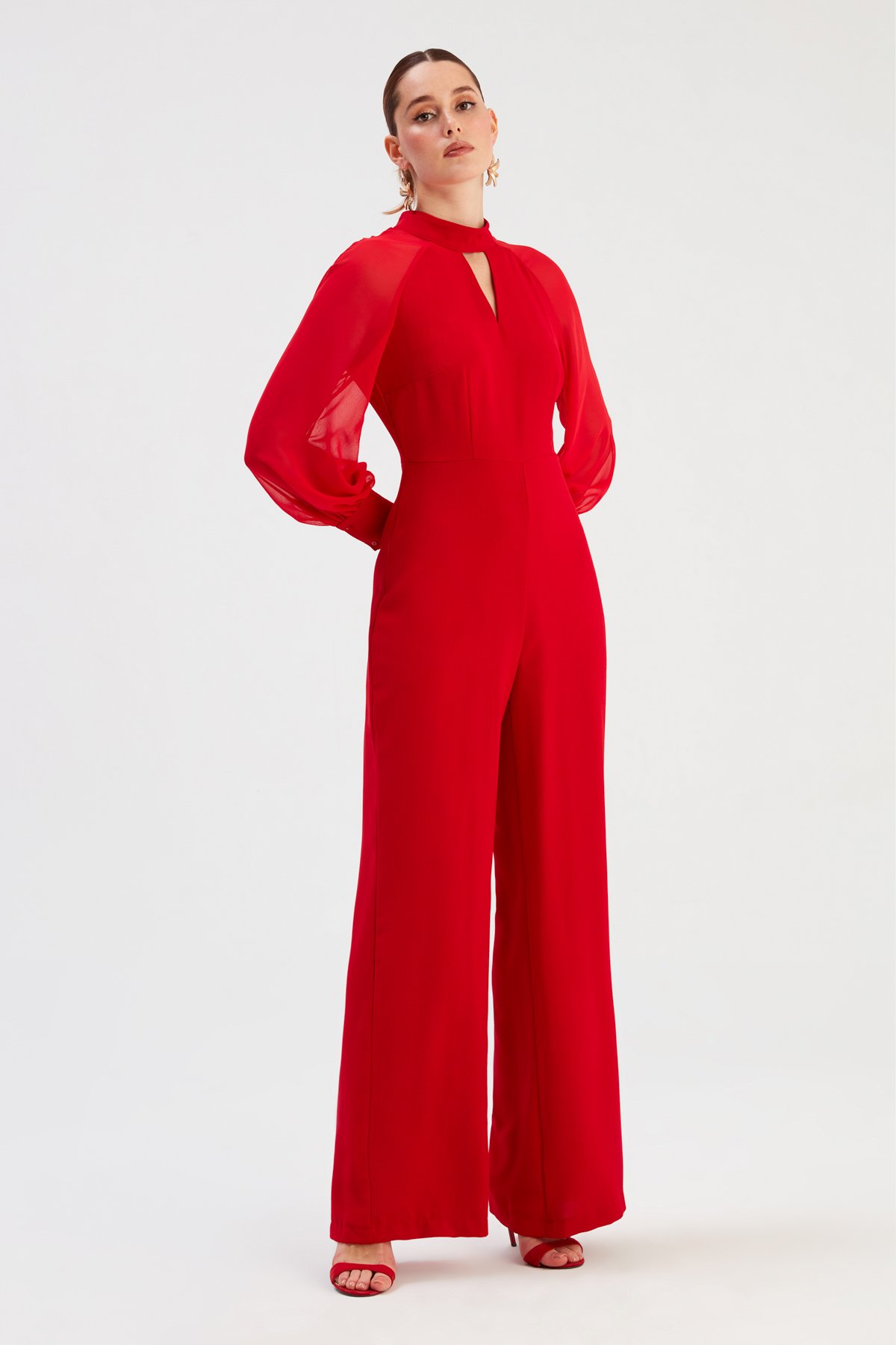 Yaka Detaylı Salaş Tulum - KIRMIZI