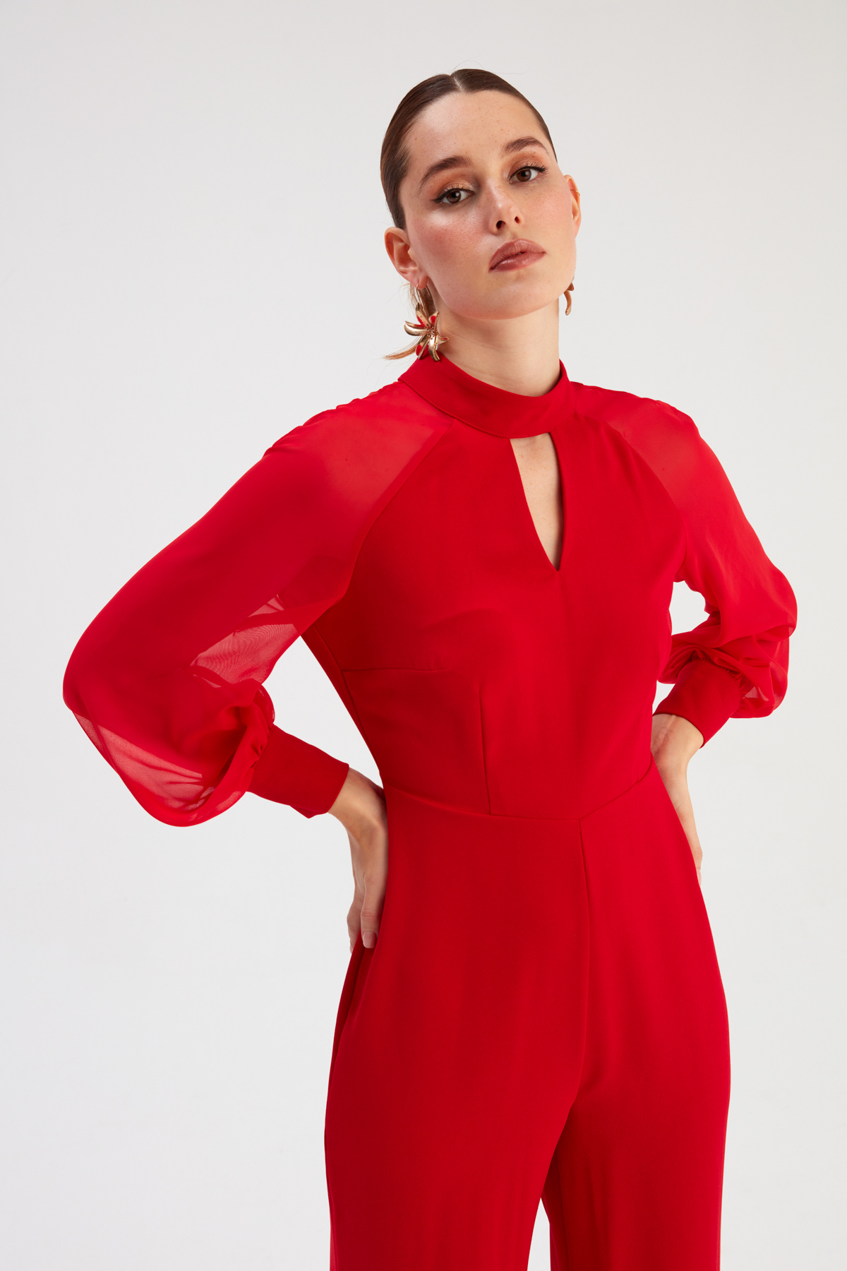 Yaka Detaylı Salaş Tulum - KIRMIZI