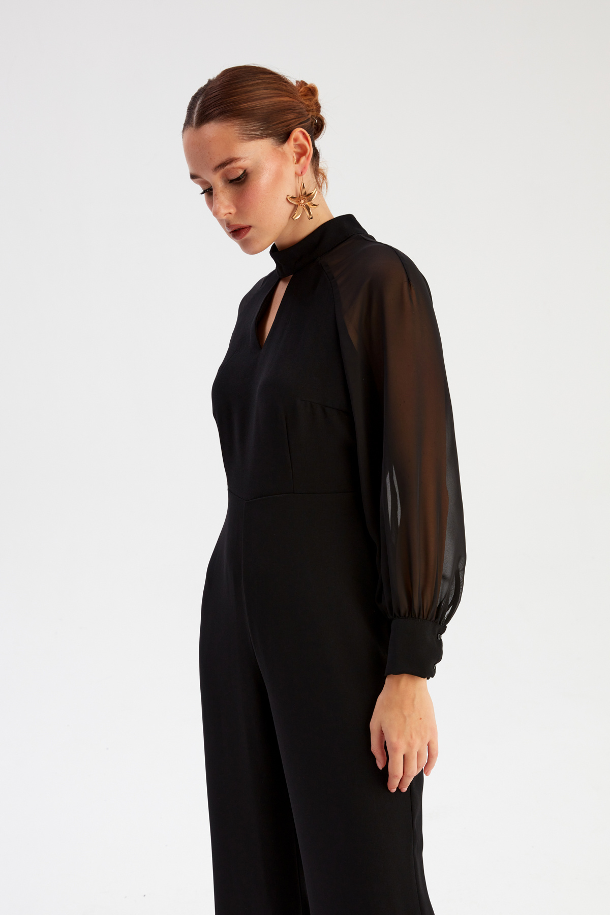 Yaka Detaylı Salaş Tulum - SİYAH