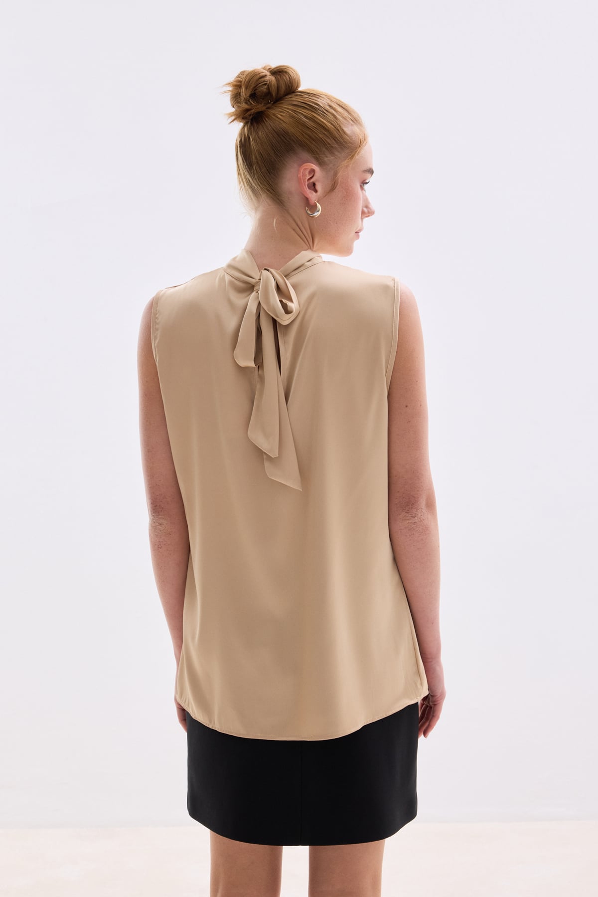 Collar Detailed Satin Blouse - Camel