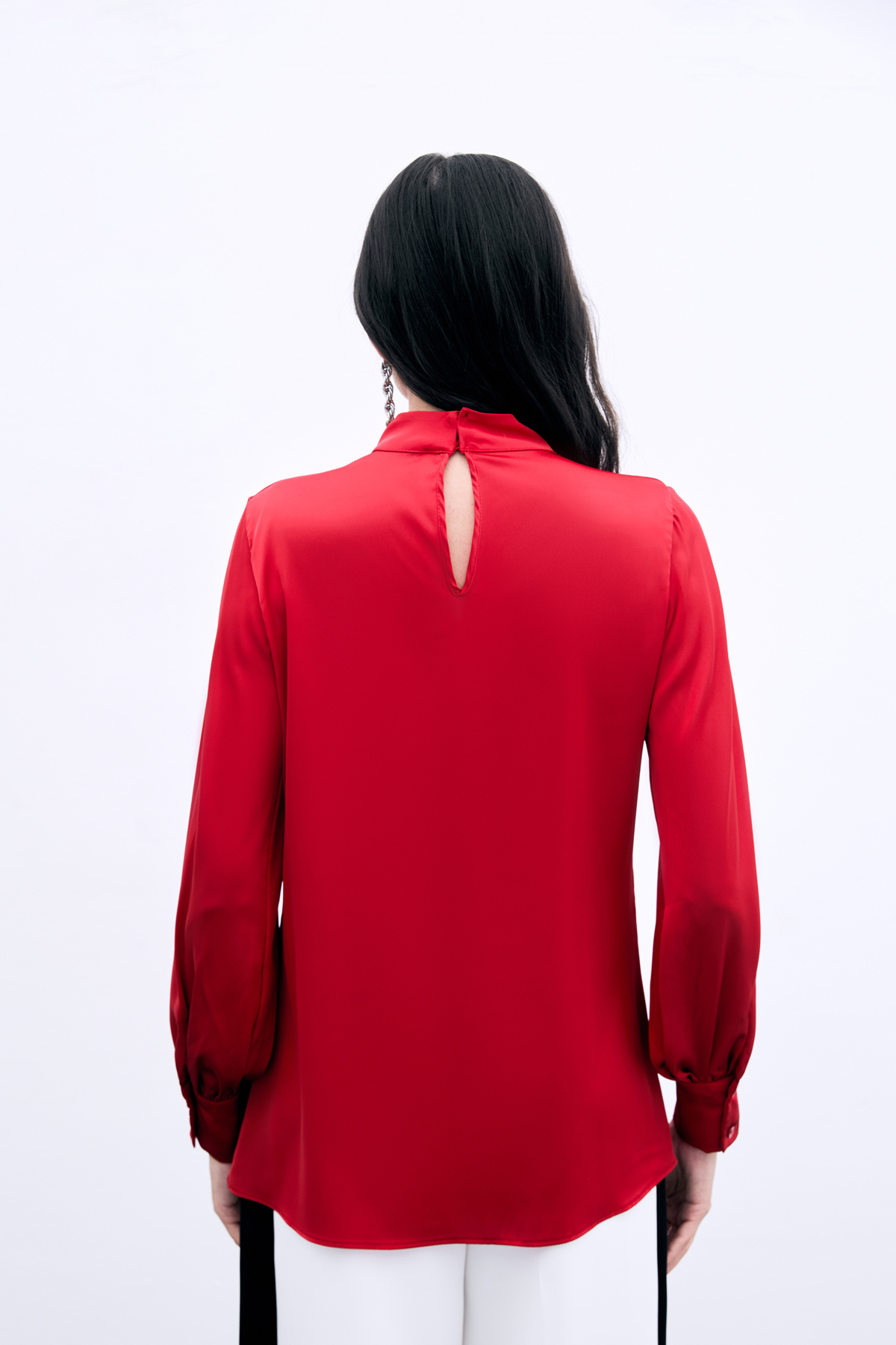 Collar Detailed Satin Blouse - Red
