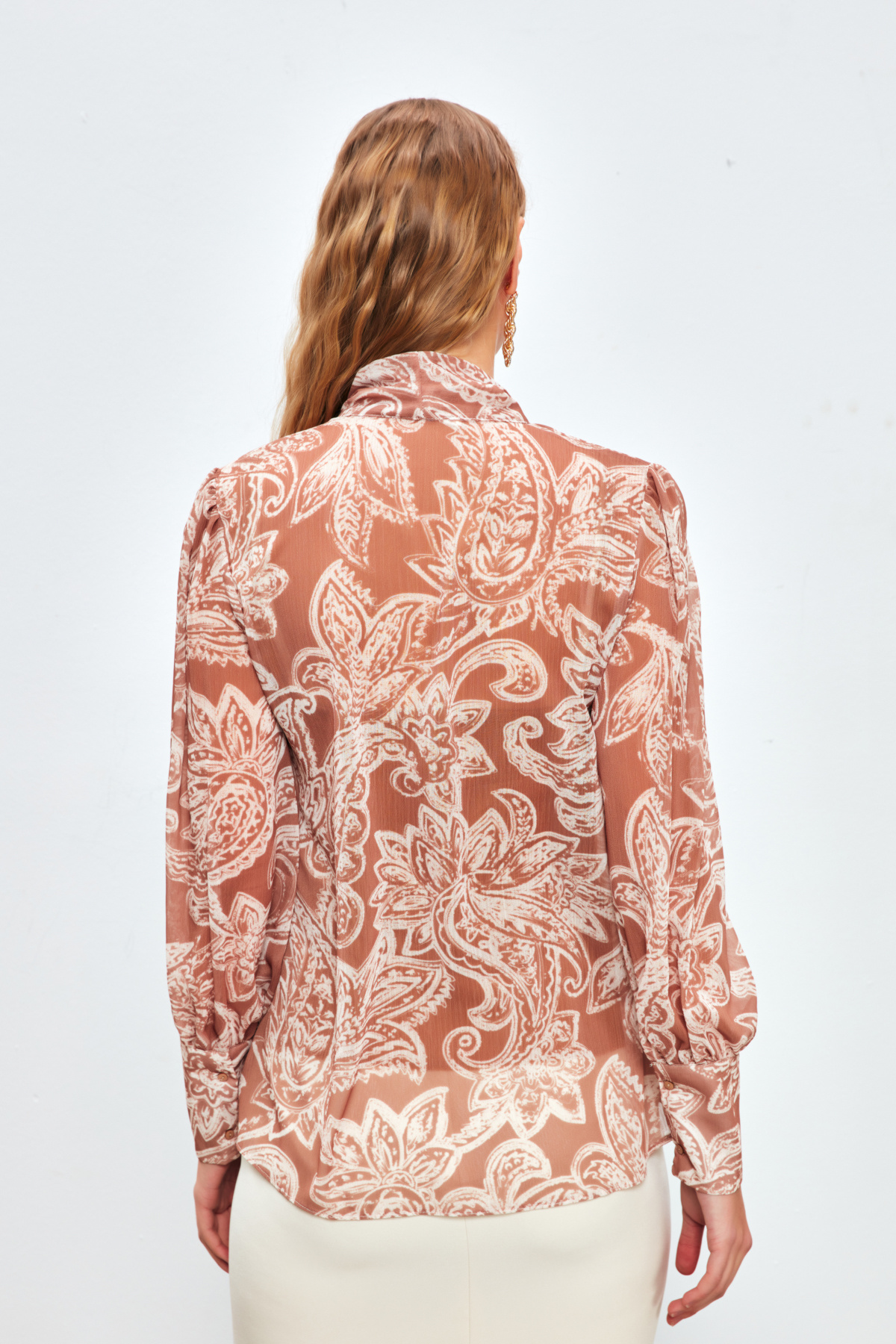 Yaka Fularlı Desenli Gömlek - CAMEL