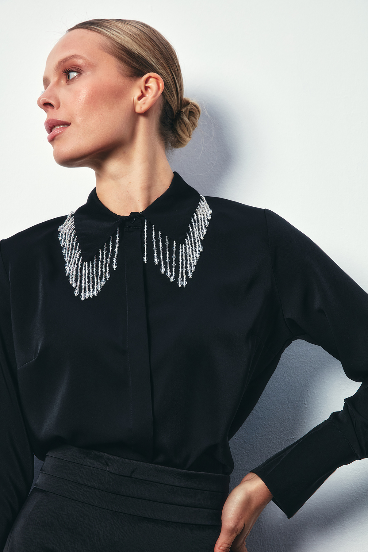 Shirt with Transparent Collar Accessories - BLACK