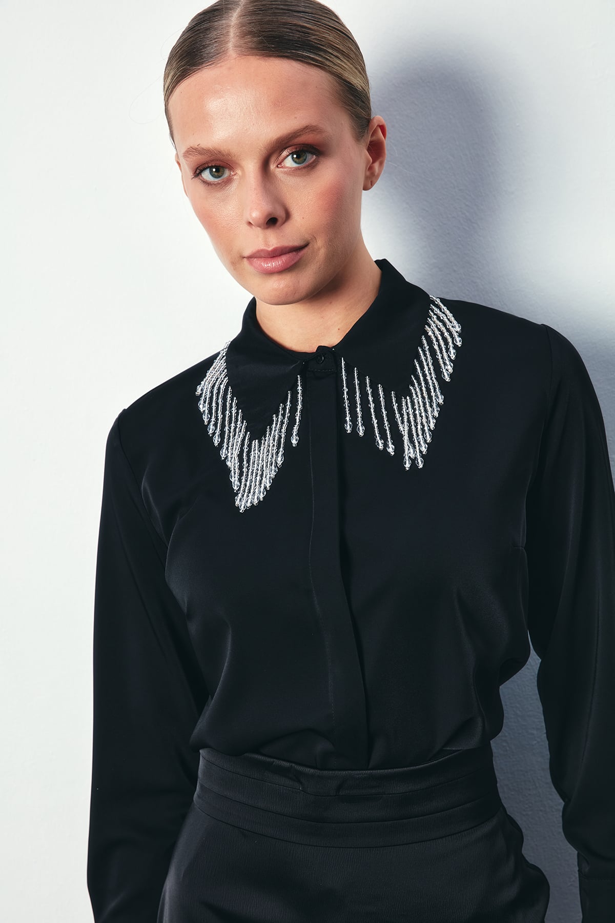 Shirt with Transparent Collar Accessories - BLACK