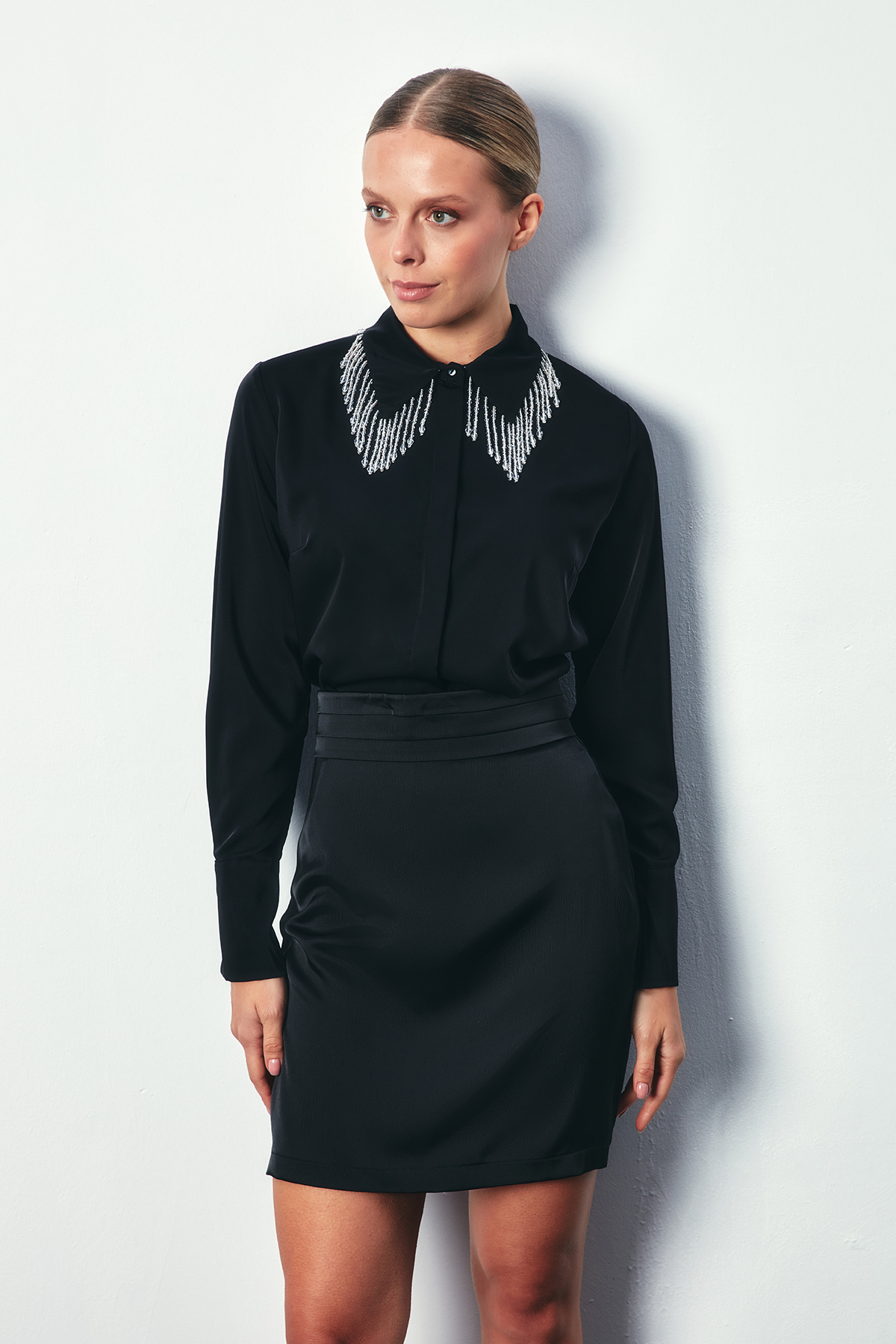 Shirt with Transparent Collar Accessories - BLACK