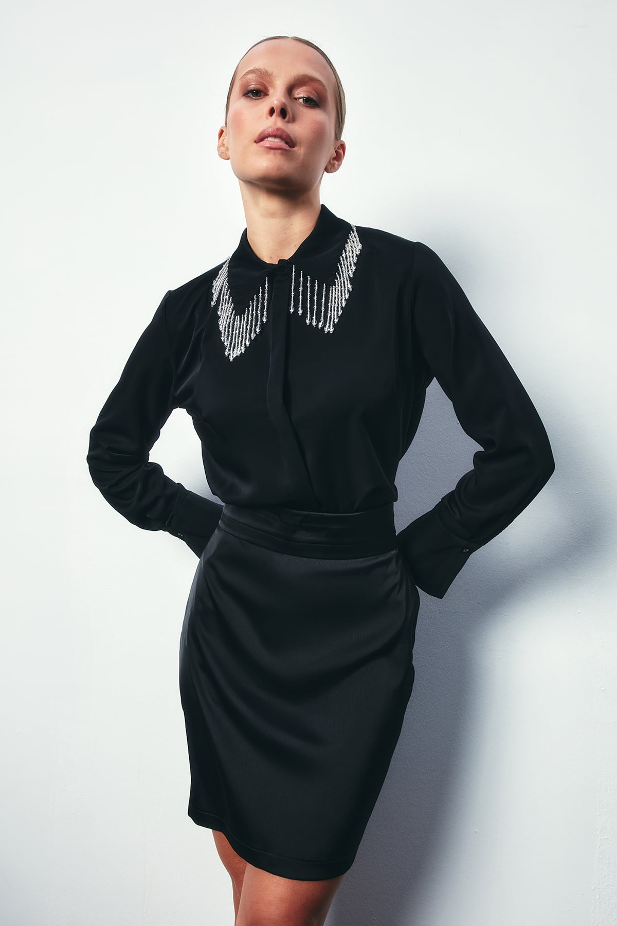 Shirt with Transparent Collar Accessories - BLACK