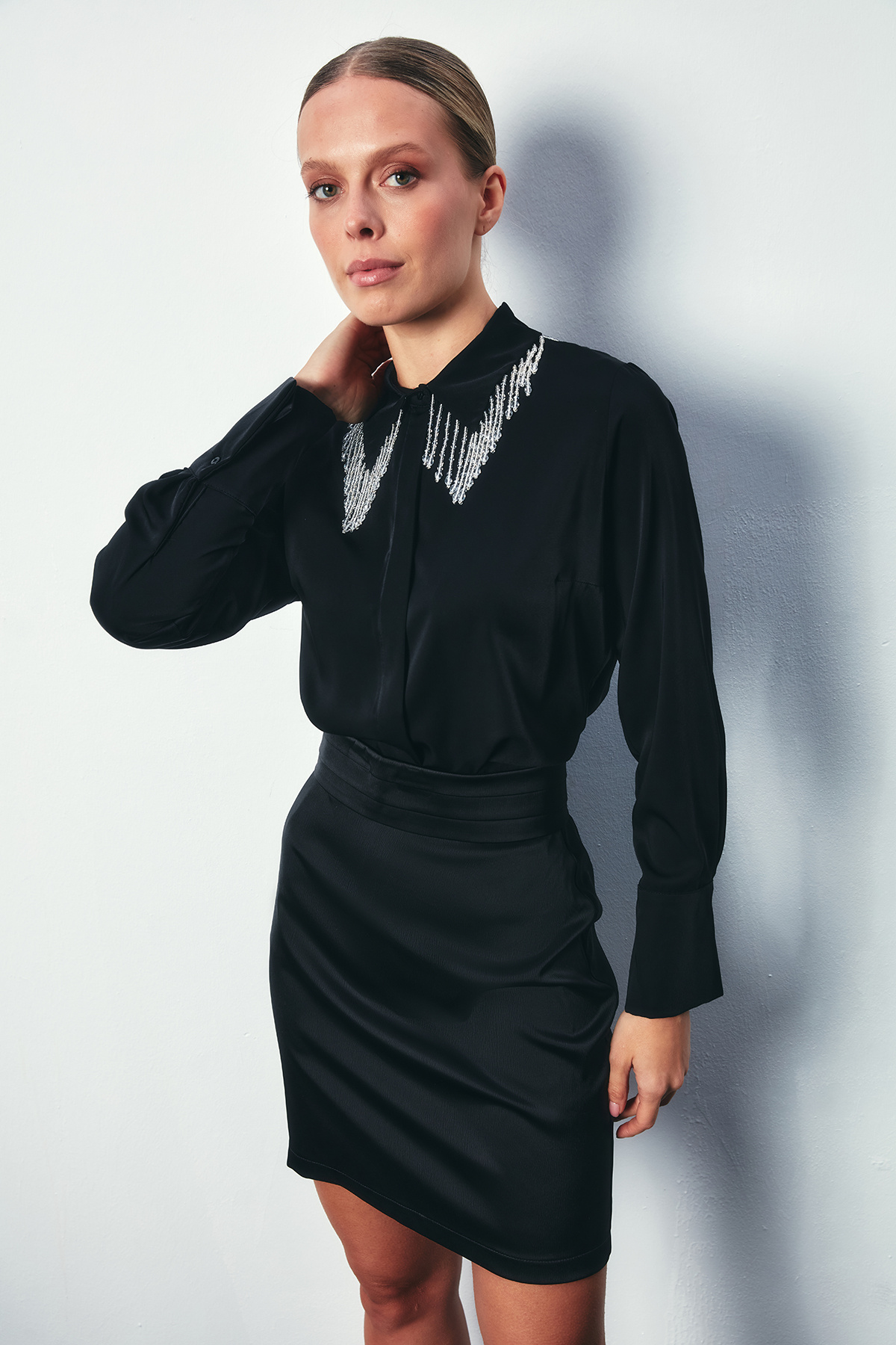 Shirt with Transparent Collar Accessories - BLACK