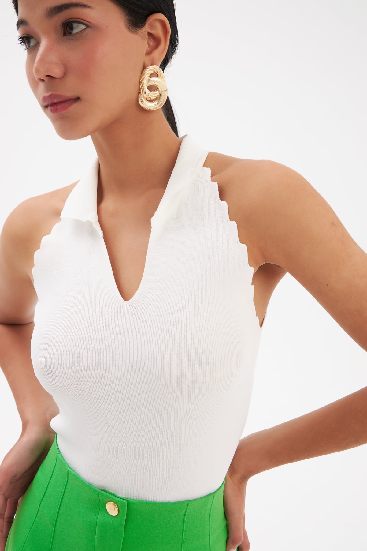 Collar Sleeveless Knitwear Blouse - ECRU