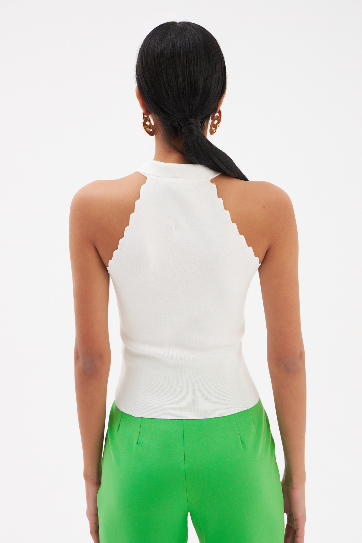 Collar Sleeveless Knitwear Blouse - ECRU
