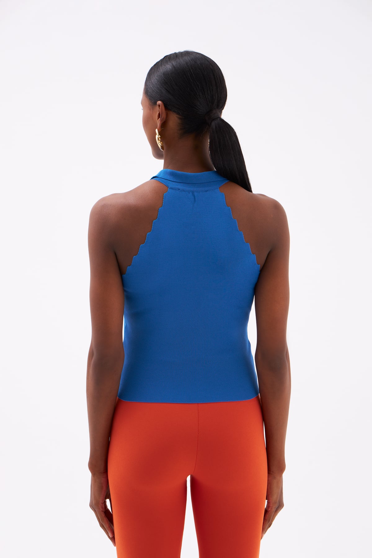 Collar Sleeveless Knitwear Blouse - BLUES