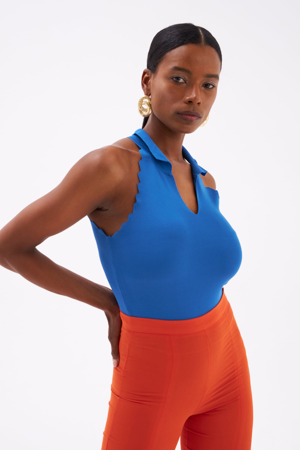 Collar Sleeveless Knitwear Blouse - BLUES