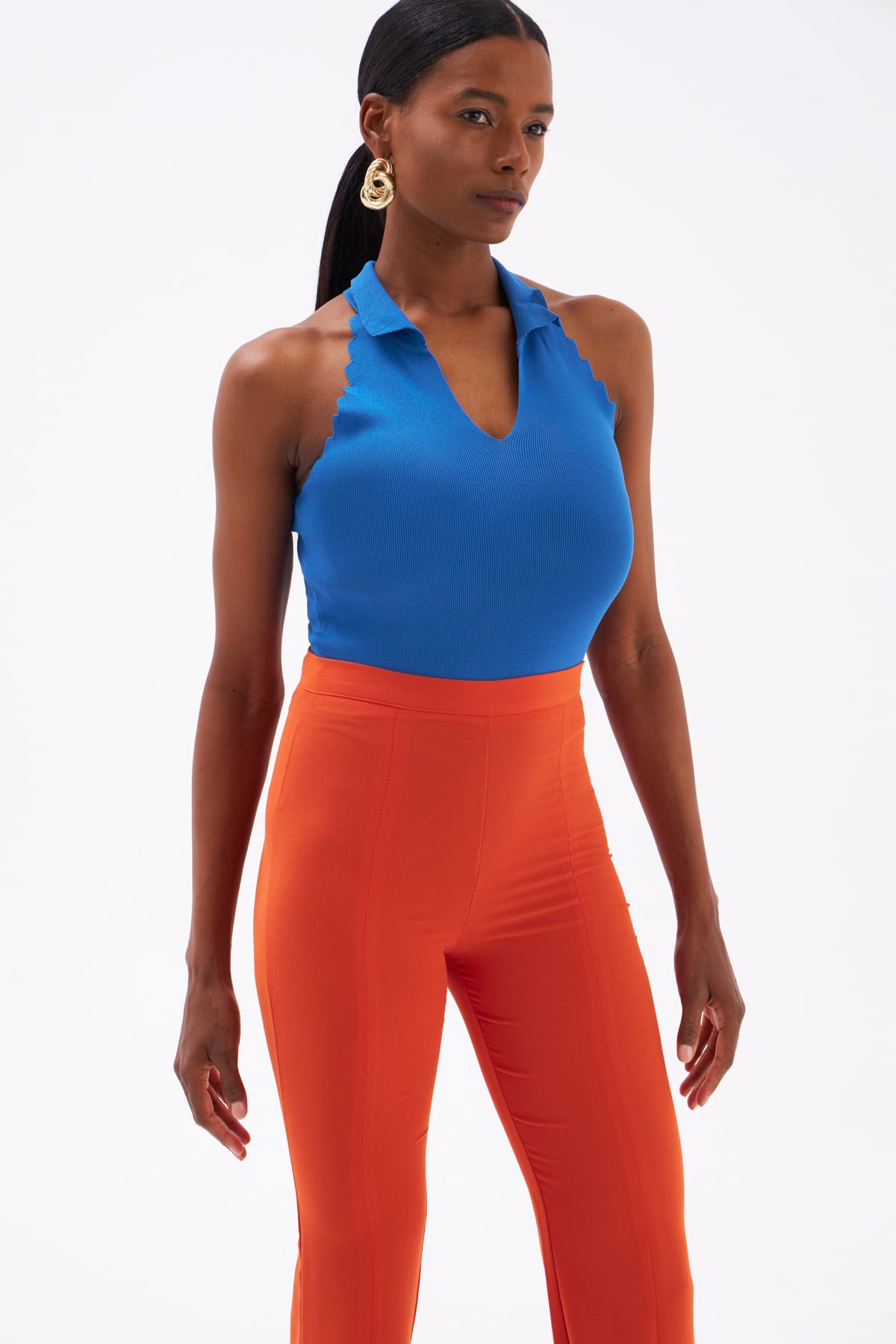 Collar Sleeveless Knitwear Blouse - BLUES
