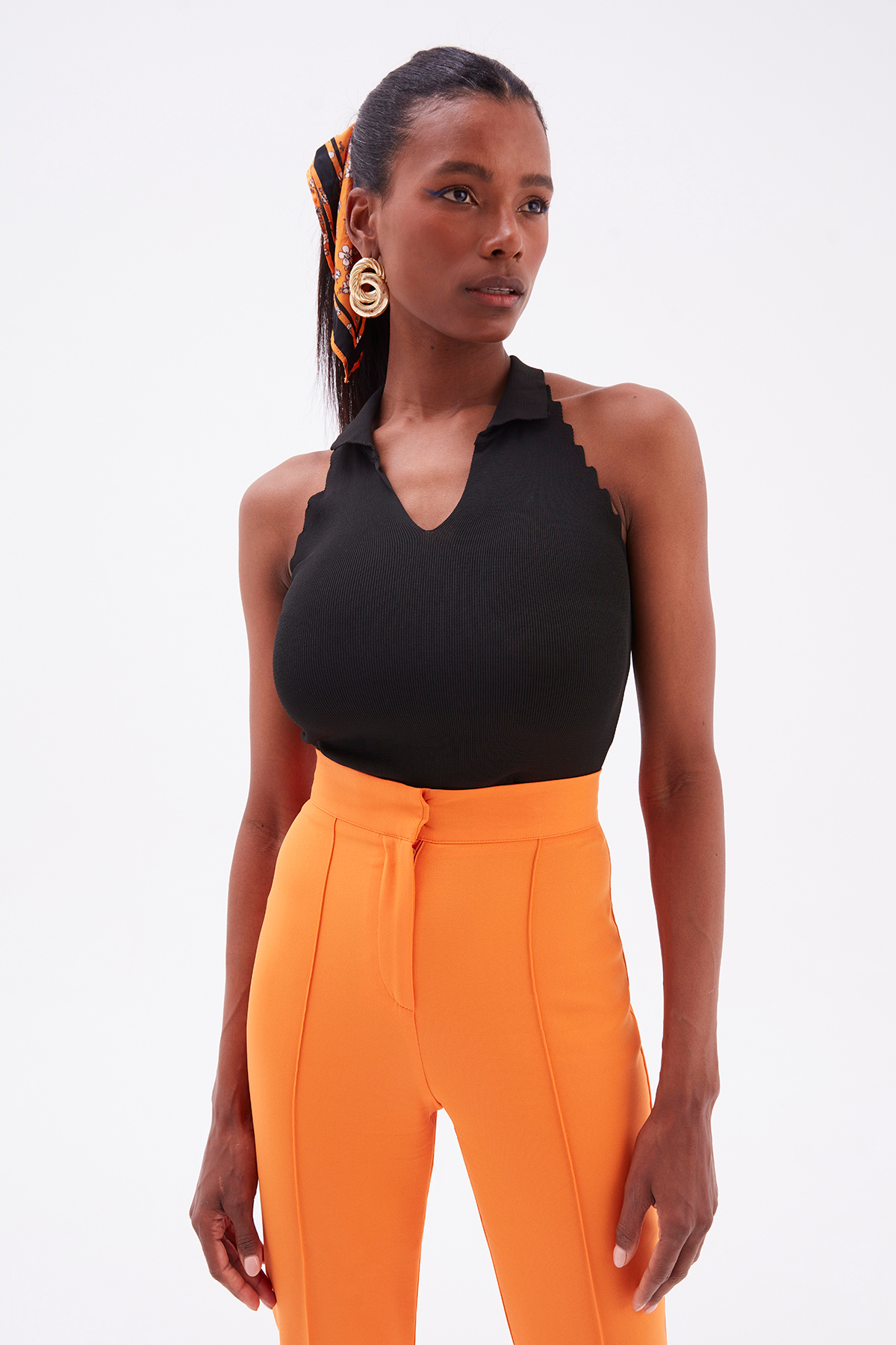 Collar Sleeveless Knitwear Blouse - BLACK