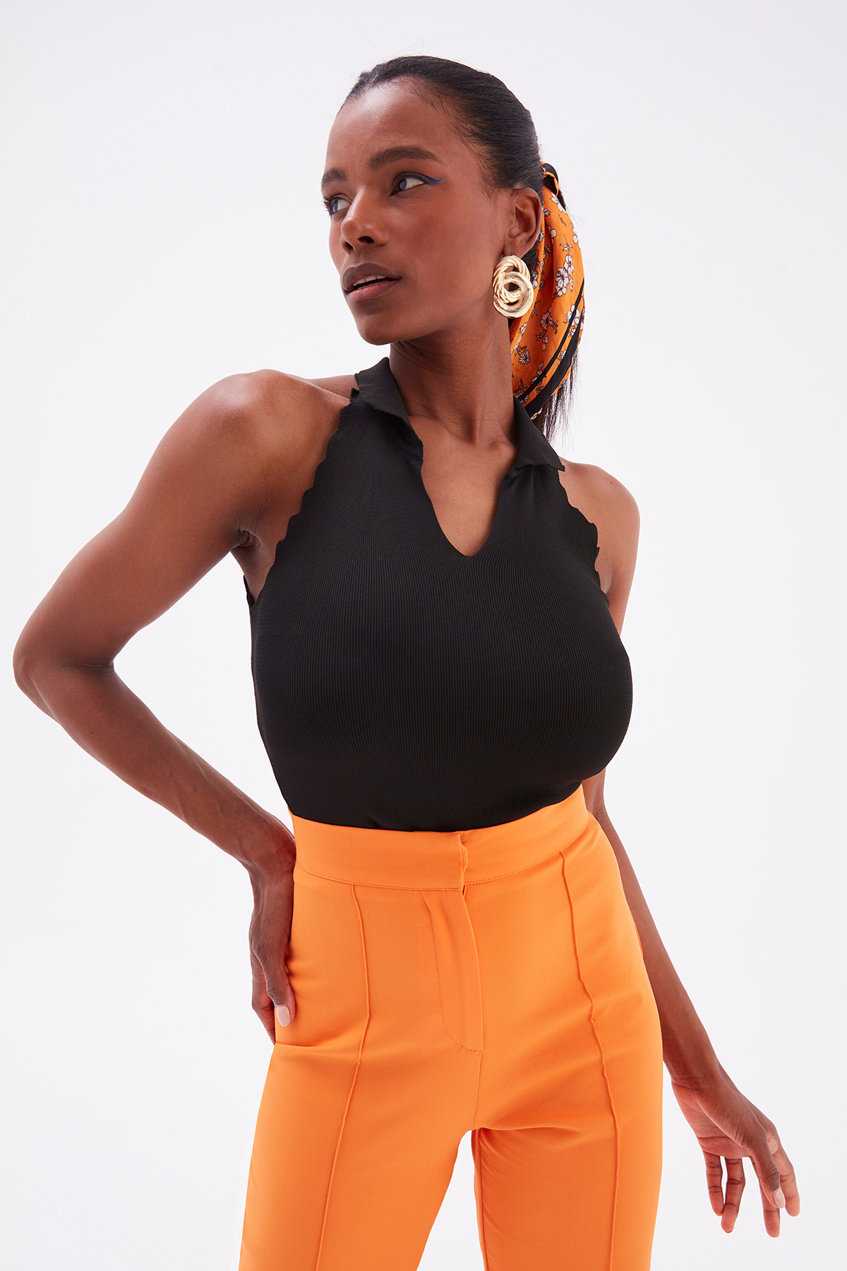 Collar Sleeveless Knitwear Blouse - BLACK
