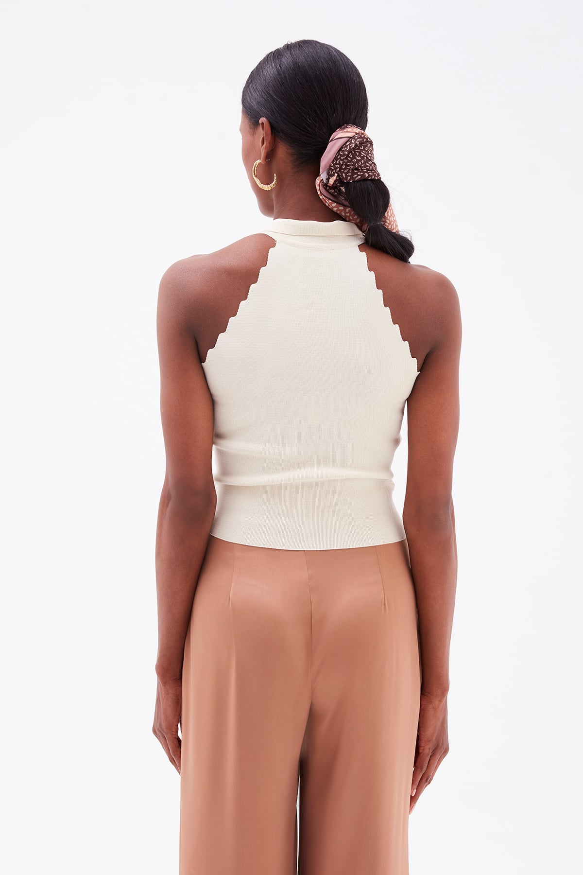 Collar Sleeveless Knitwear Blouse - STONE