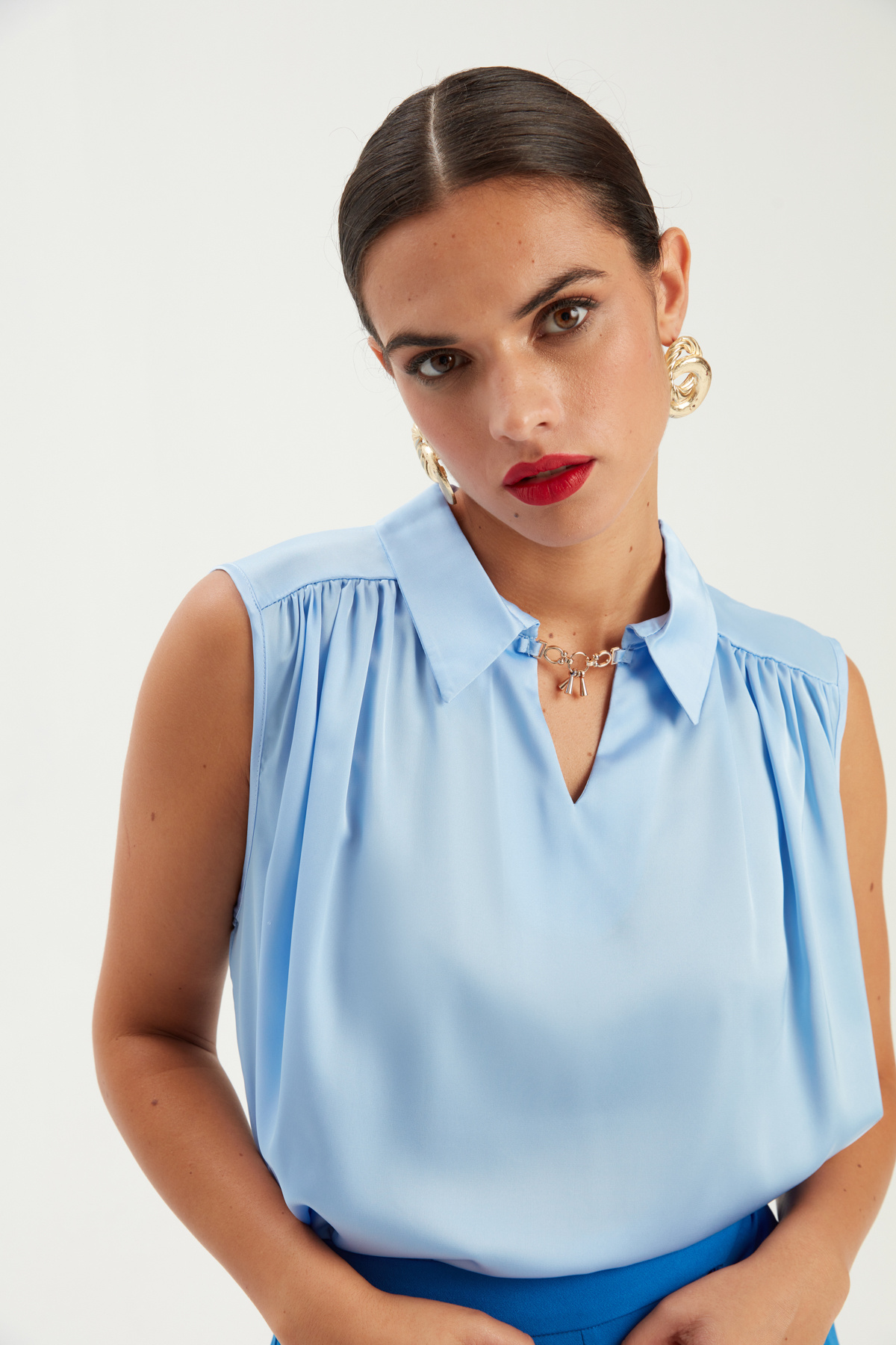 Collar Accessory Detailed Blouse - BLUES