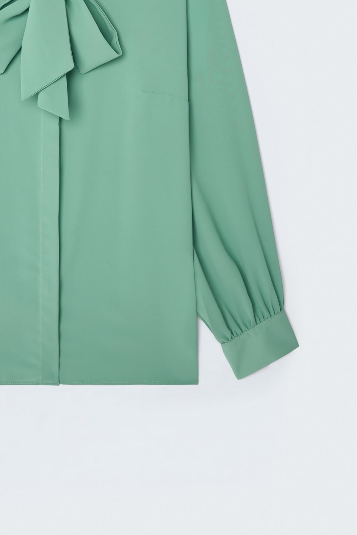 Tie Collar Plain Shirt - Green almond