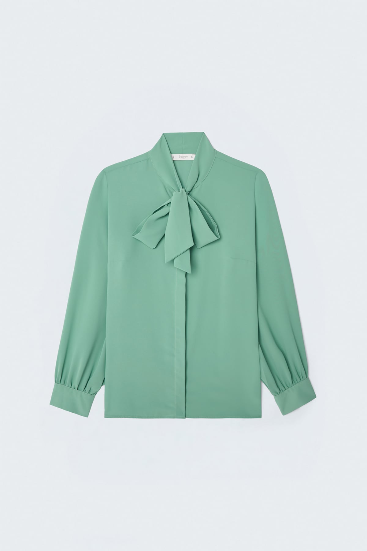 Tie Collar Plain Shirt - Green almond