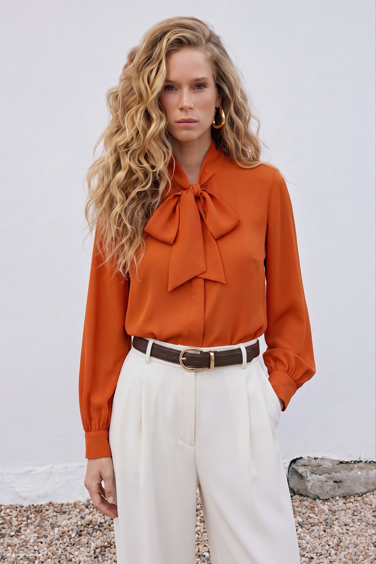 Tie Collar Plain Shirt - Oranj