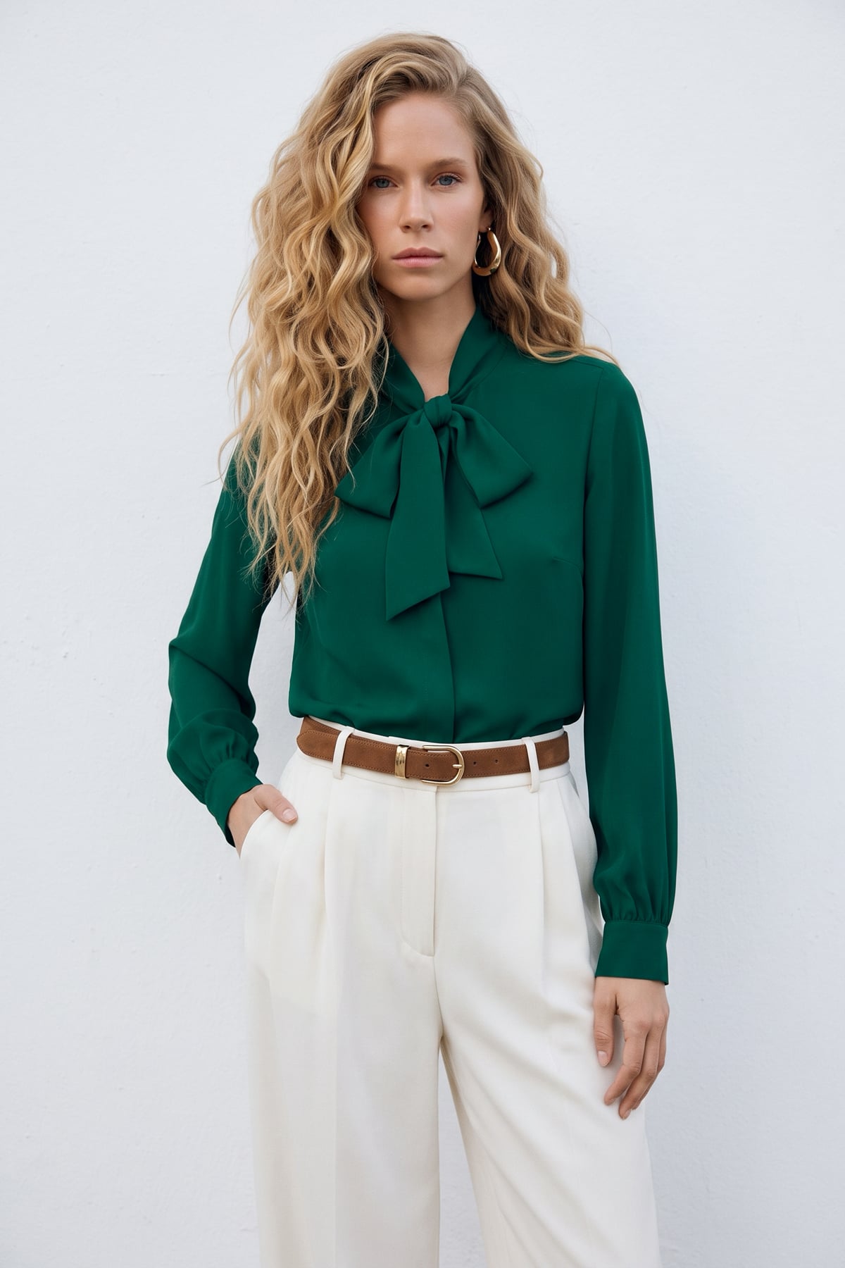 Tie Collar Plain Shirt - Emerald
