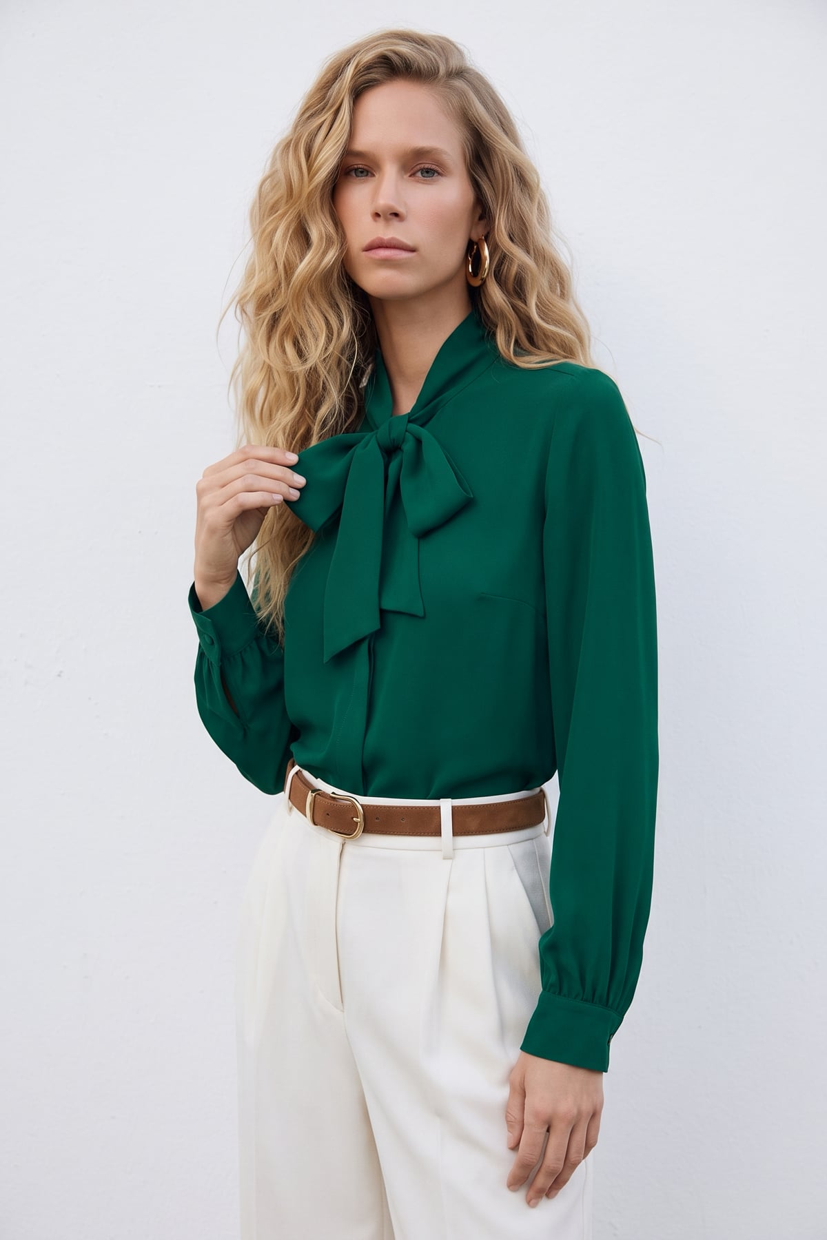 Tie Collar Plain Shirt - Emerald