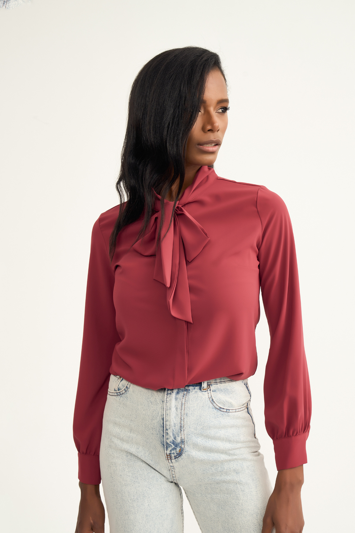 tie-collar shirt - MAROON