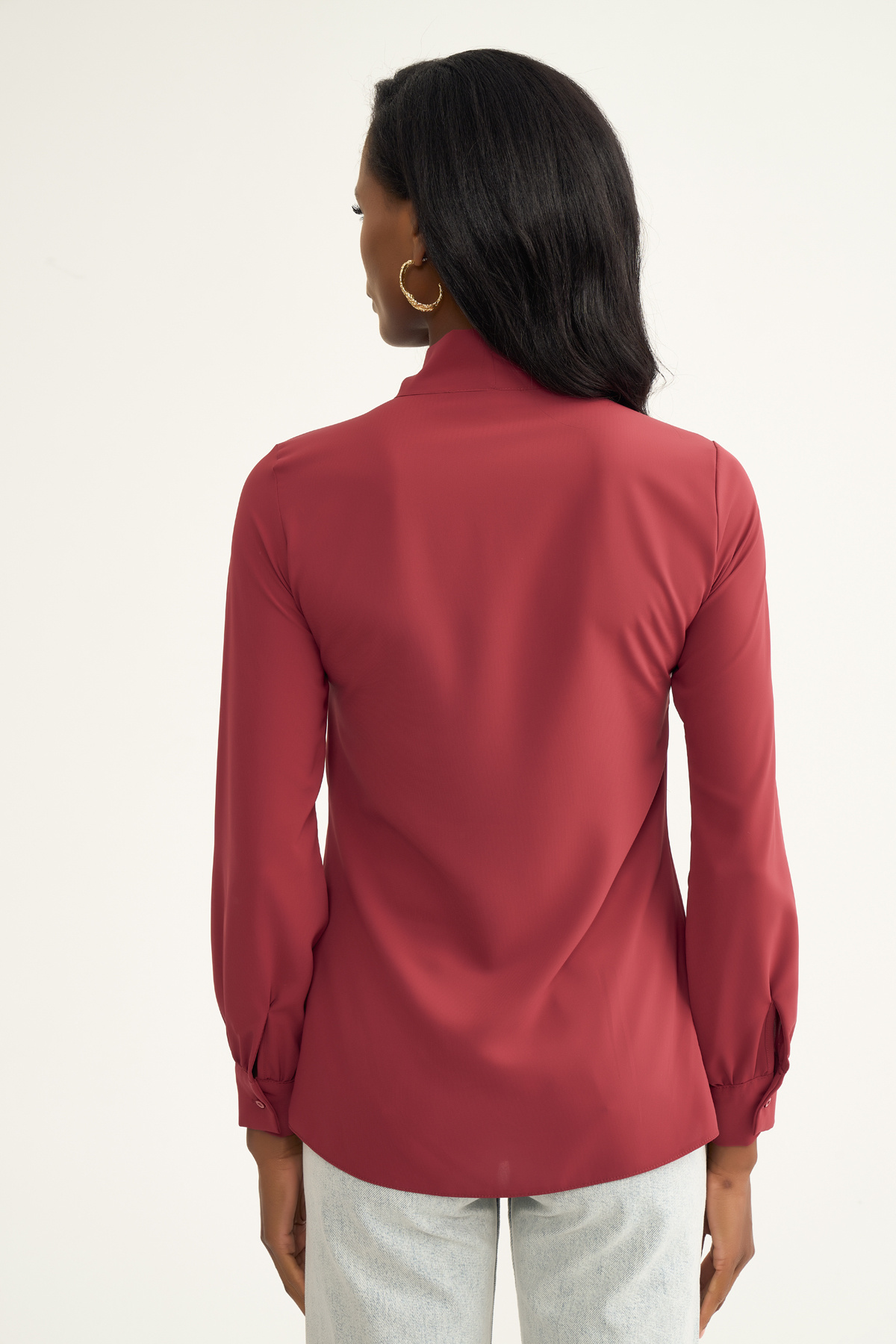 tie-collar shirt - MAROON