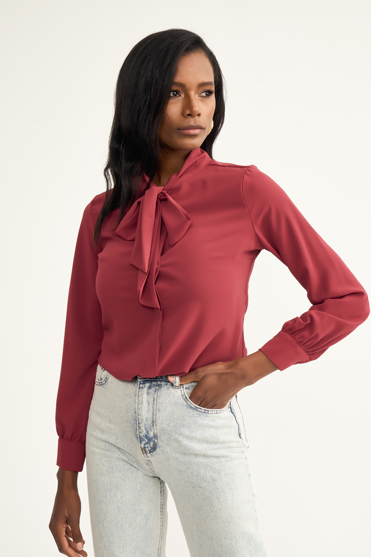 tie-collar shirt - MAROON