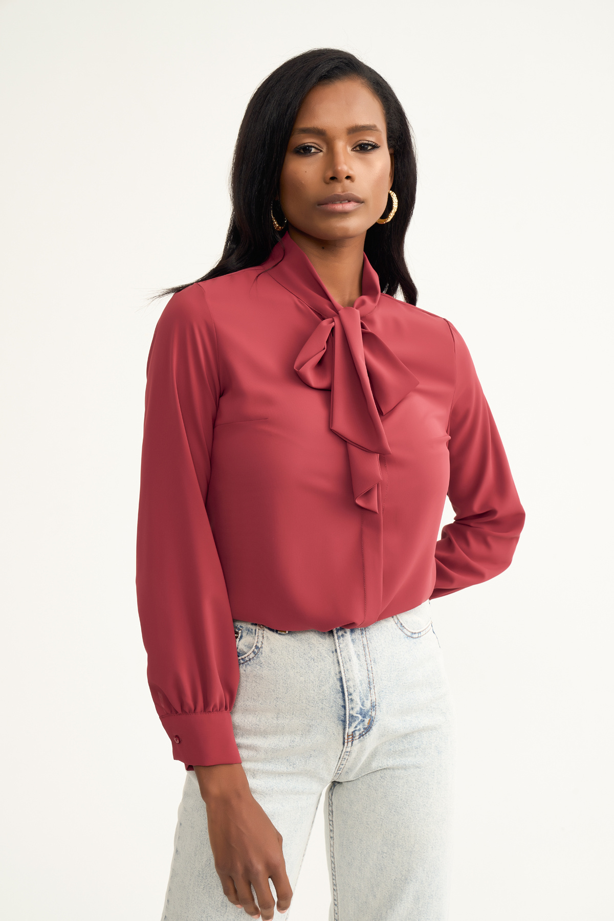 tie-collar shirt - MAROON