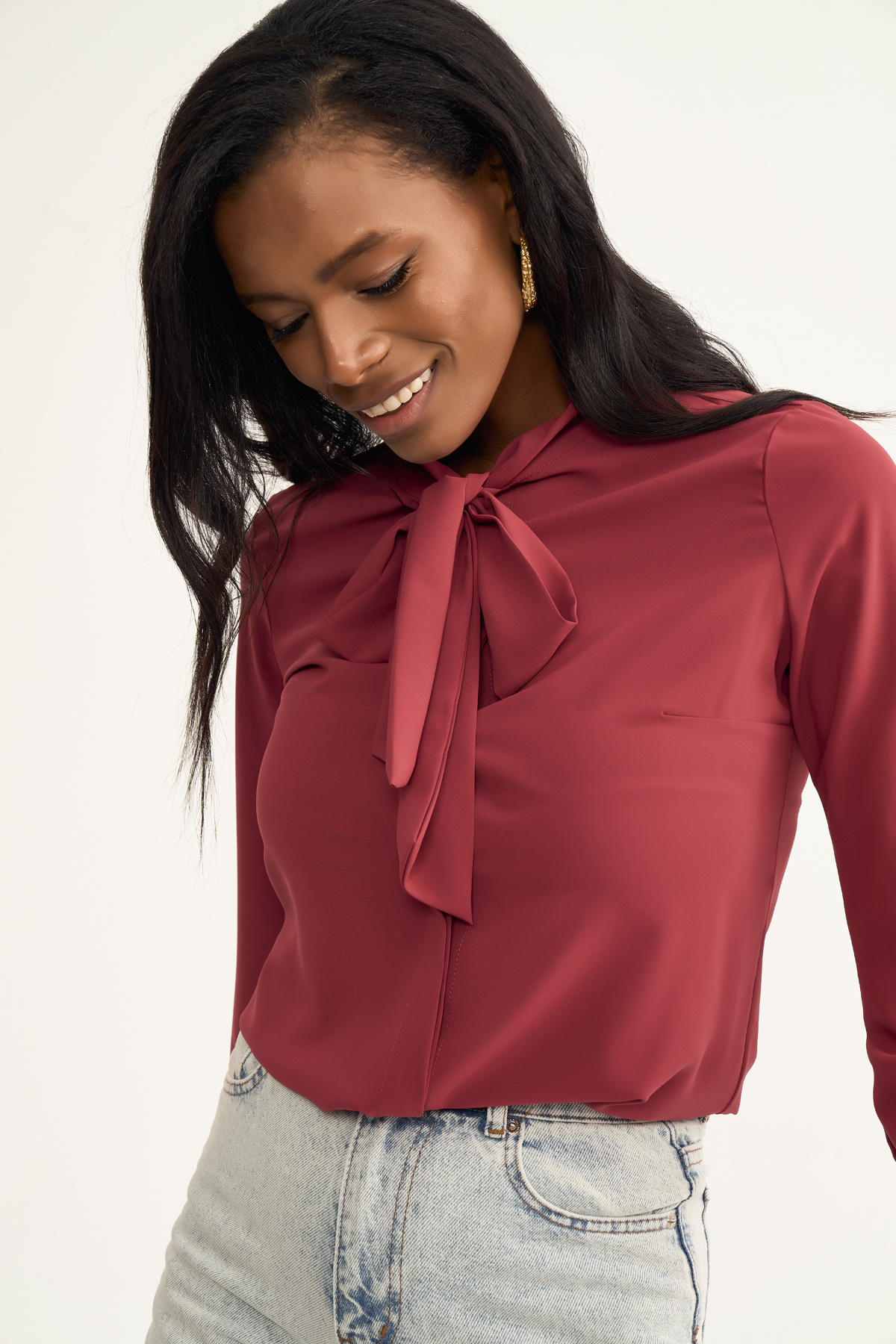 tie-collar shirt - MAROON